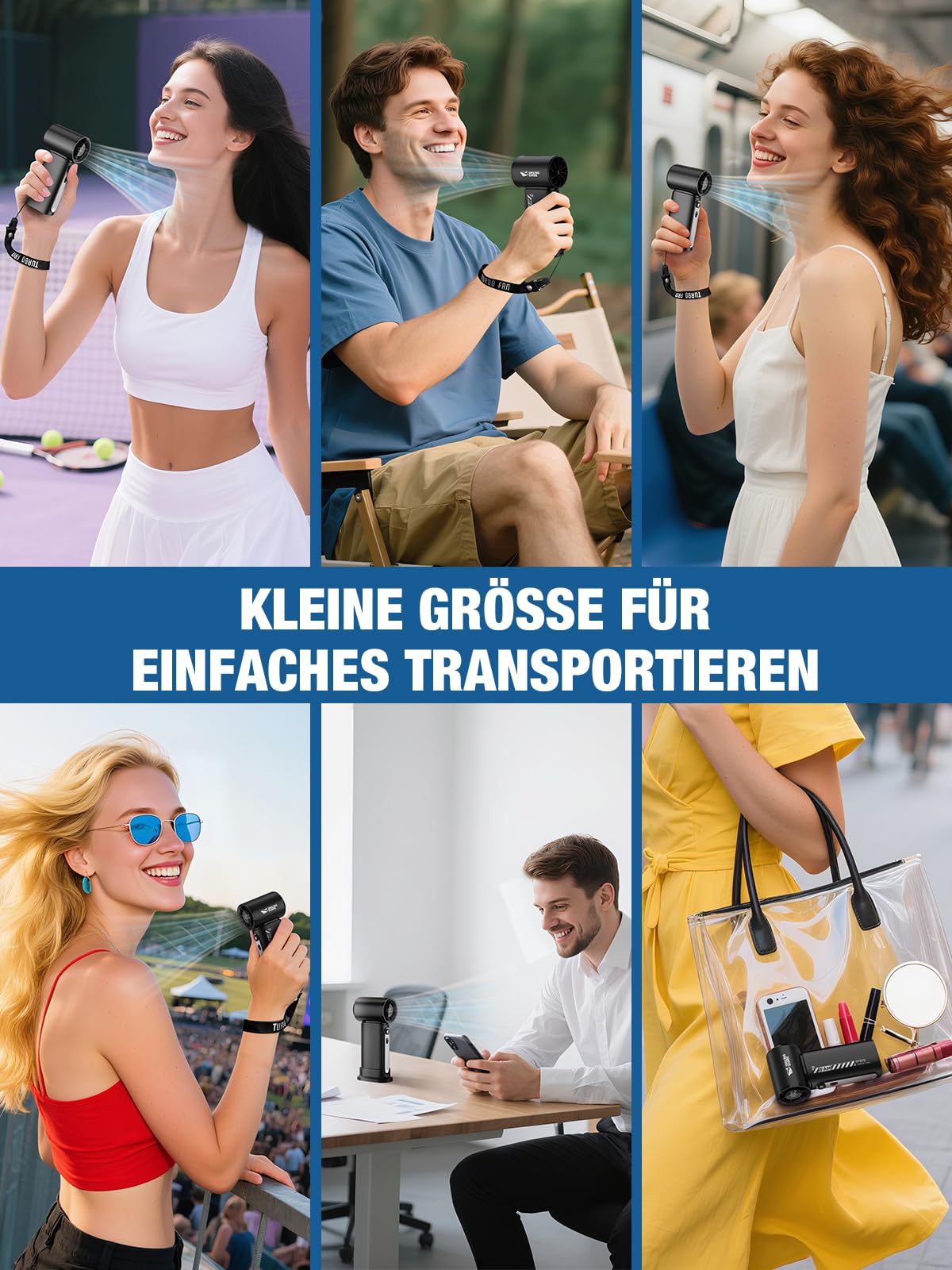 Smiling Shark TF-02 Tragbarer Turbo Handventilator, 1-100 Stufen Einstellbare Tragbarer Mini Handventilator [12Hrs Max] mit LED Anzeige/Lanyard/Basis, 2-in-1 Hand/Tischventilator für Outdoor Indoor