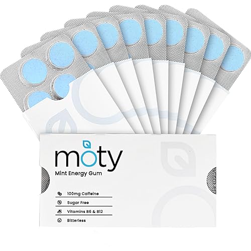 Goma de mascar energética preentrenamiento Sin azúcar con xilitol, 100 mg de cafeína por pieza, vitamina B6 y B12 (10 paquetes, 100 unidades)