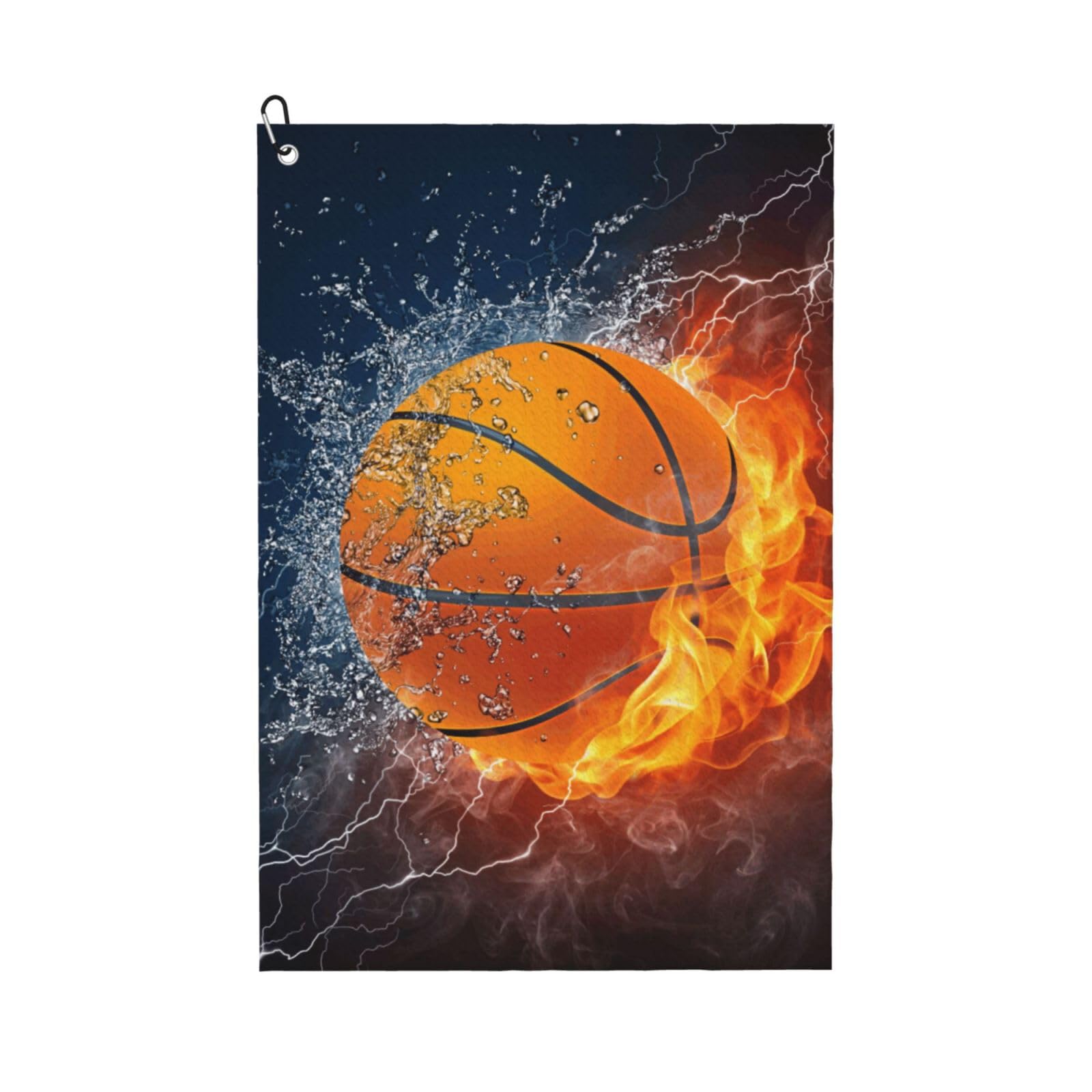 Hnnkloy Fire And Ice Basketball, 16x24 in Portable Waffle Golf Towels with Carabiner Clip for Golf Bag