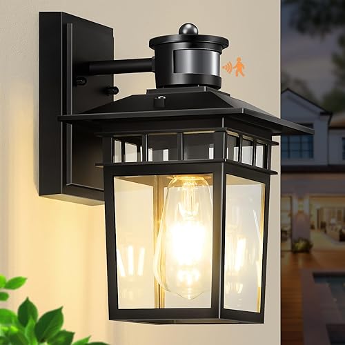 Miniatura 1 de Paquete de 2 luces exteriores con sensor de movimiento para montaje en pared, lámpara exterior del atardecer al amanecer, luz de aluminio