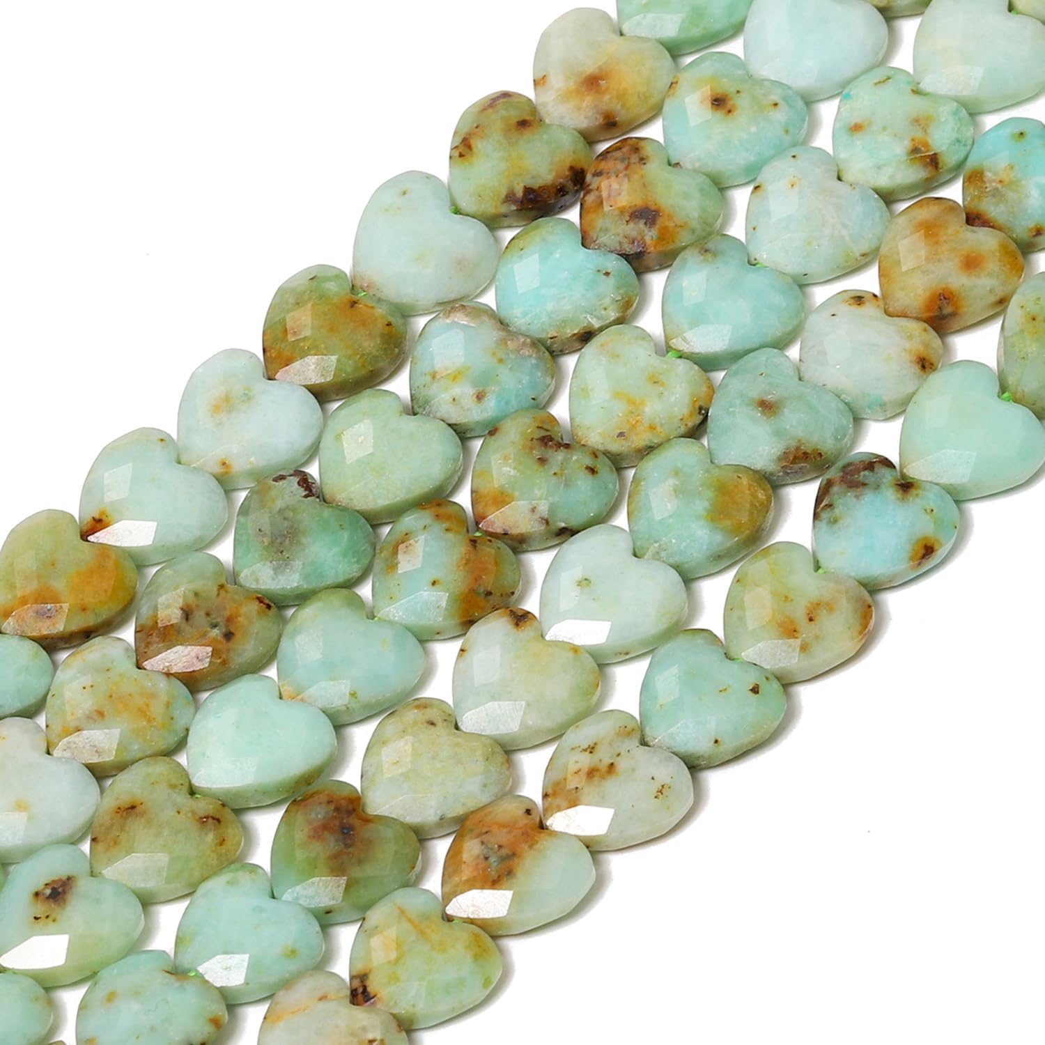 22pcs Faceted Heart Stone Beads Natural Green Opal Bead 8mm Crystals and Healing Stones for Jewelry Making Supplies,Friendship Bracelet Kit,Love Gifts