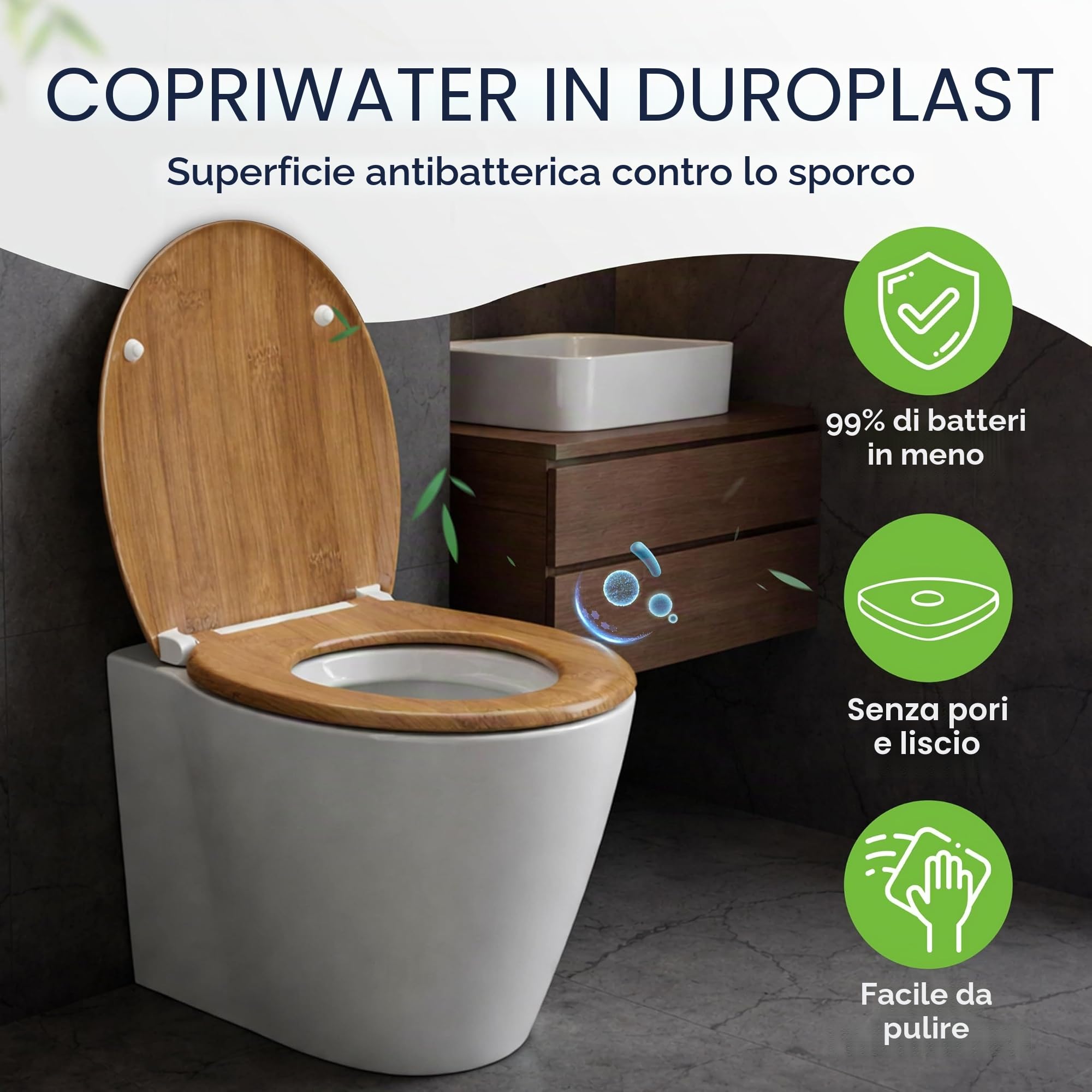 Casaria Copriwater Universale Doppia Chiusura Silenziosa Duroplast Antibatterico Montaggio Rapido