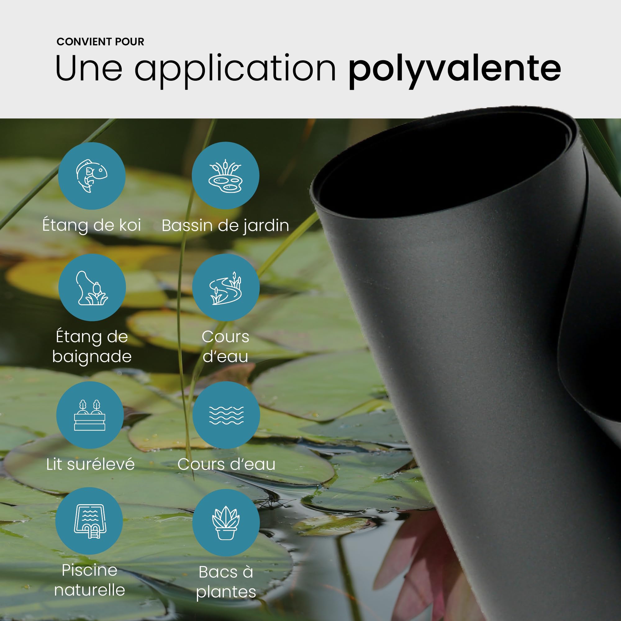 TeichVision Bâche Bassin PVC Noir 0,5 Mm 4m X 5m - Étang Jardin, Biotope, Piscine Naturelle