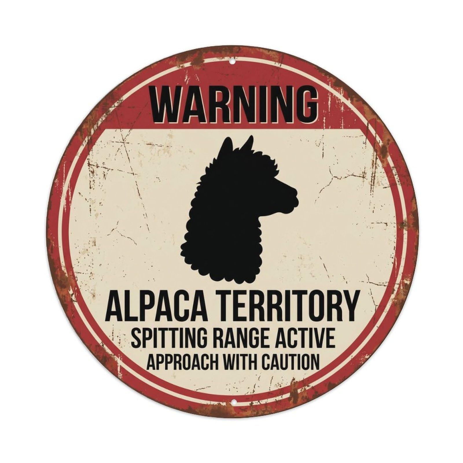 Fqcyn Style Bossy Alpaca Spit Warning Metal Tin Sign Plaque Wall Decor For Cafe, Club Bar, Office, Home Garden Round Metal Poster 8X8inch