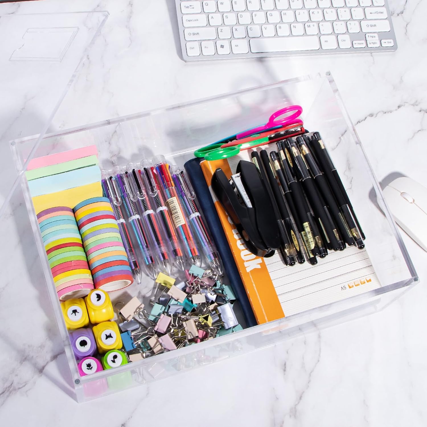 Clear Acrylic Box with Lid Large Plastic Square Cube Rectangle Cube Containers Box Storage Boxes 13.7x9.8x4.7 Inches for Tiny Jewelry Beads, Coins, Craft Supplies, Sewing Home Organizers