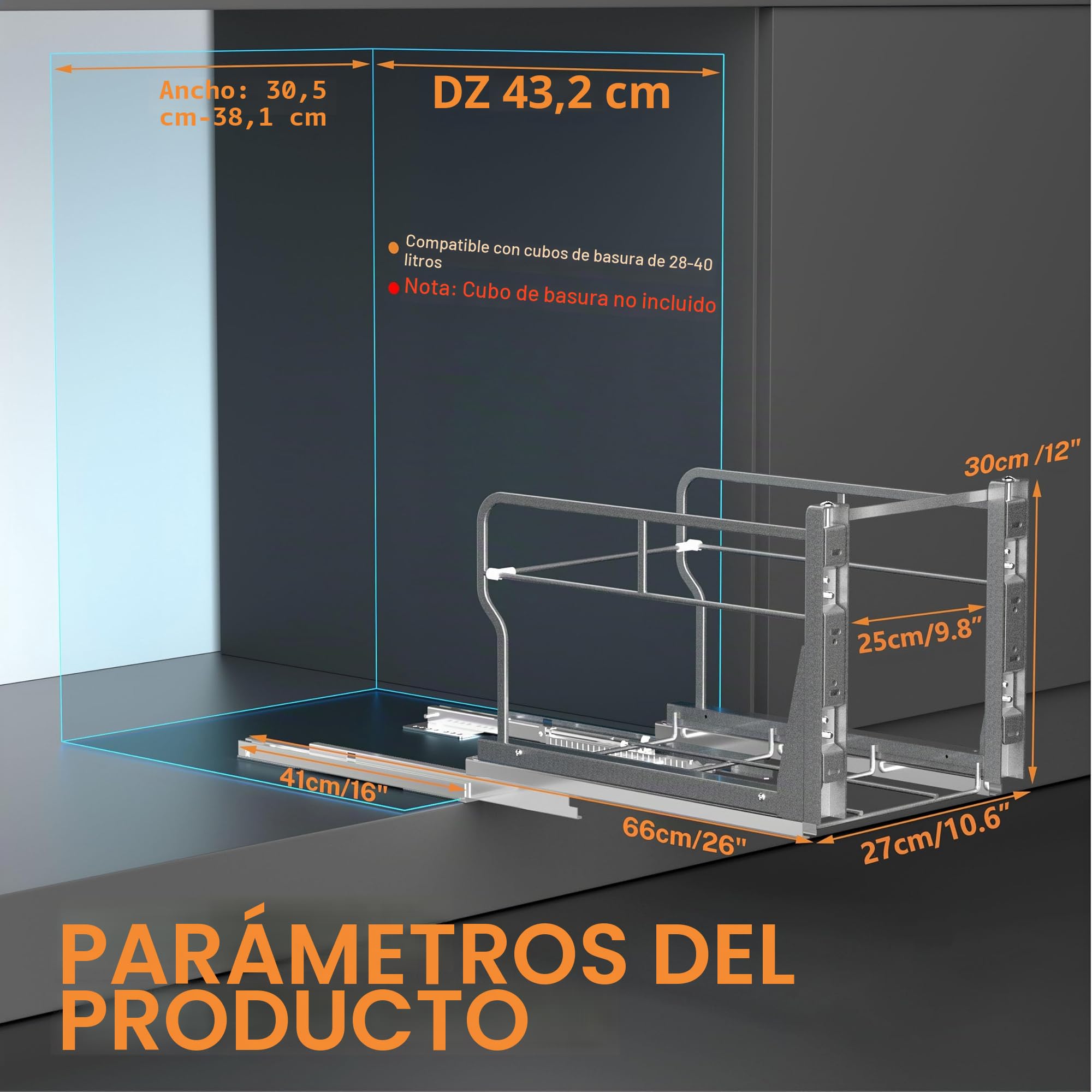 YJHome Cubo de basura extraíble con deslizadores de cierre suave, kit de cubo de basura debajo del gabinete con kit de montaje en puerta, requiere una apertura mínima de 12 pulgadas de ancho x 18