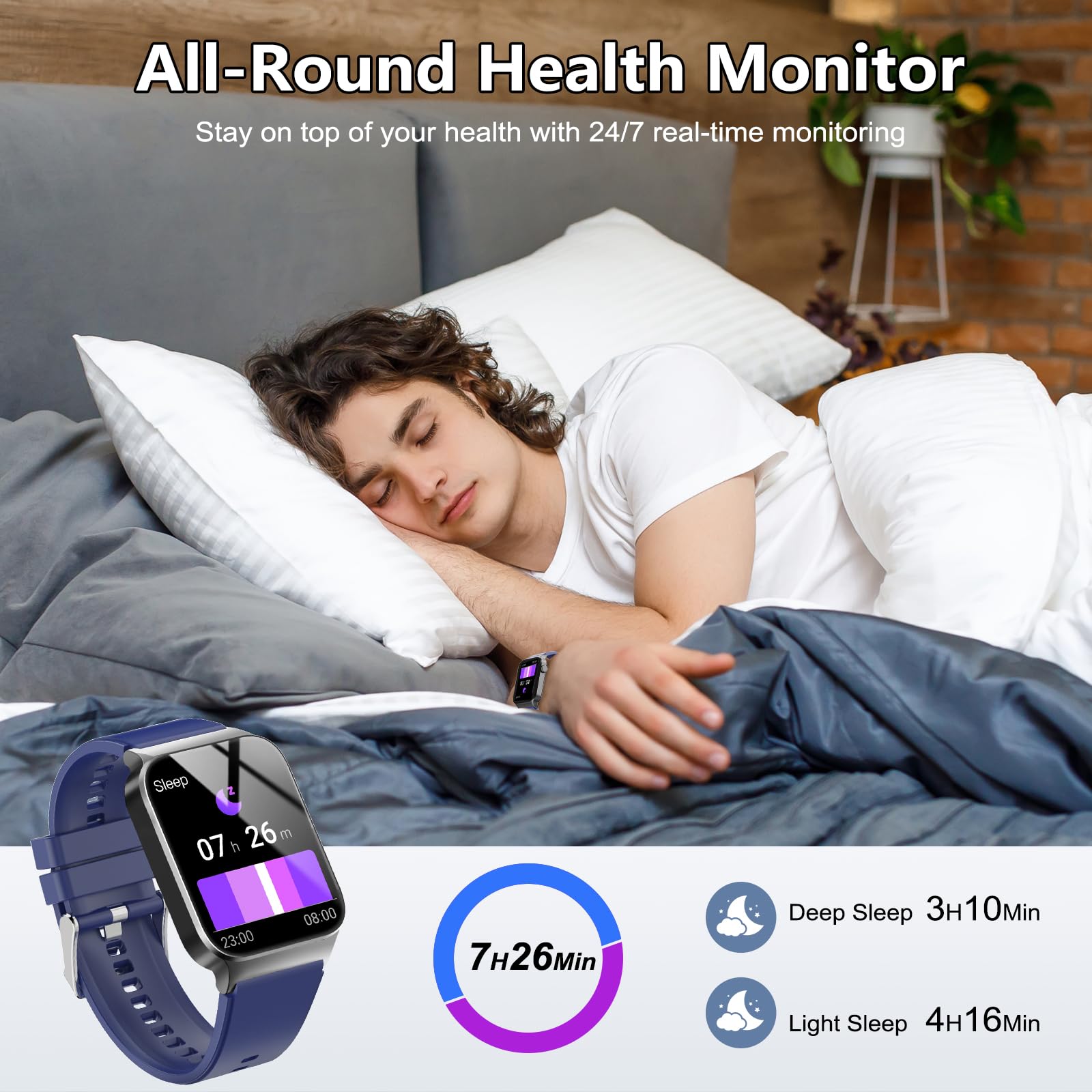 Smart Watch for Men Women Bluetooth Call, 1.85" HD Screen Smartwatch with Heart Rate/Sleep Monitor, 110+ Sport Modes Activity Trackers IP68 Waterproof, Fitness Watch for Android iOS, Black