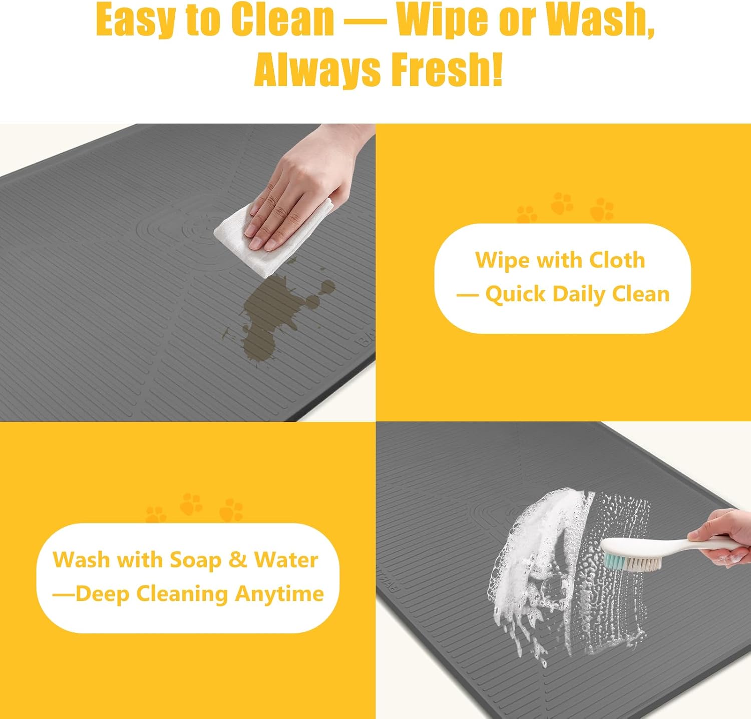 Lorvain 45" x 30" Cat Food Mat, Extra Large Silicone Pet Feeding Mat with Raised Edges, Pet Placemat for Cat Dog Food and Water Bowl Waterproof, Non-Slip, Easy to Clean, Floor Protection, Dark Grey