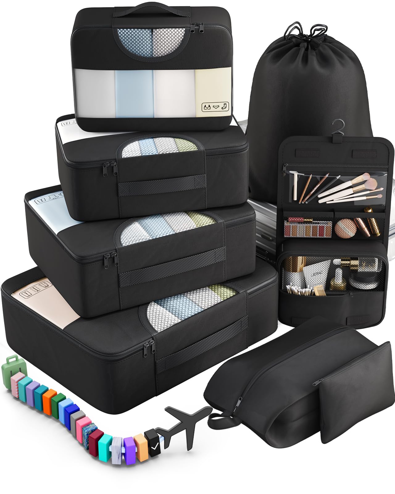VekenVeken 8 Set of Various Colored Packing Cubes in 4 Sizes (Extra Large, Large, Medium, Small), Packing Cubes for Travel Accessories Travel Essentials, Luggage Organizer Bags for Carry on Suitcases