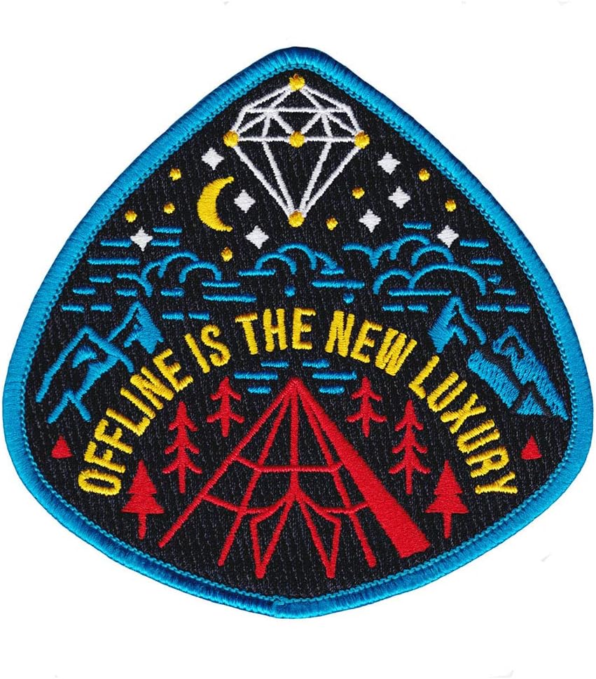 Offline is The New Luxury Patch | Iron on or Sew On Embroidered Patch Badge | Travel + Nature + Outdoors + Adventure | Vintage Vibe | Great on Backpacks and Clothing