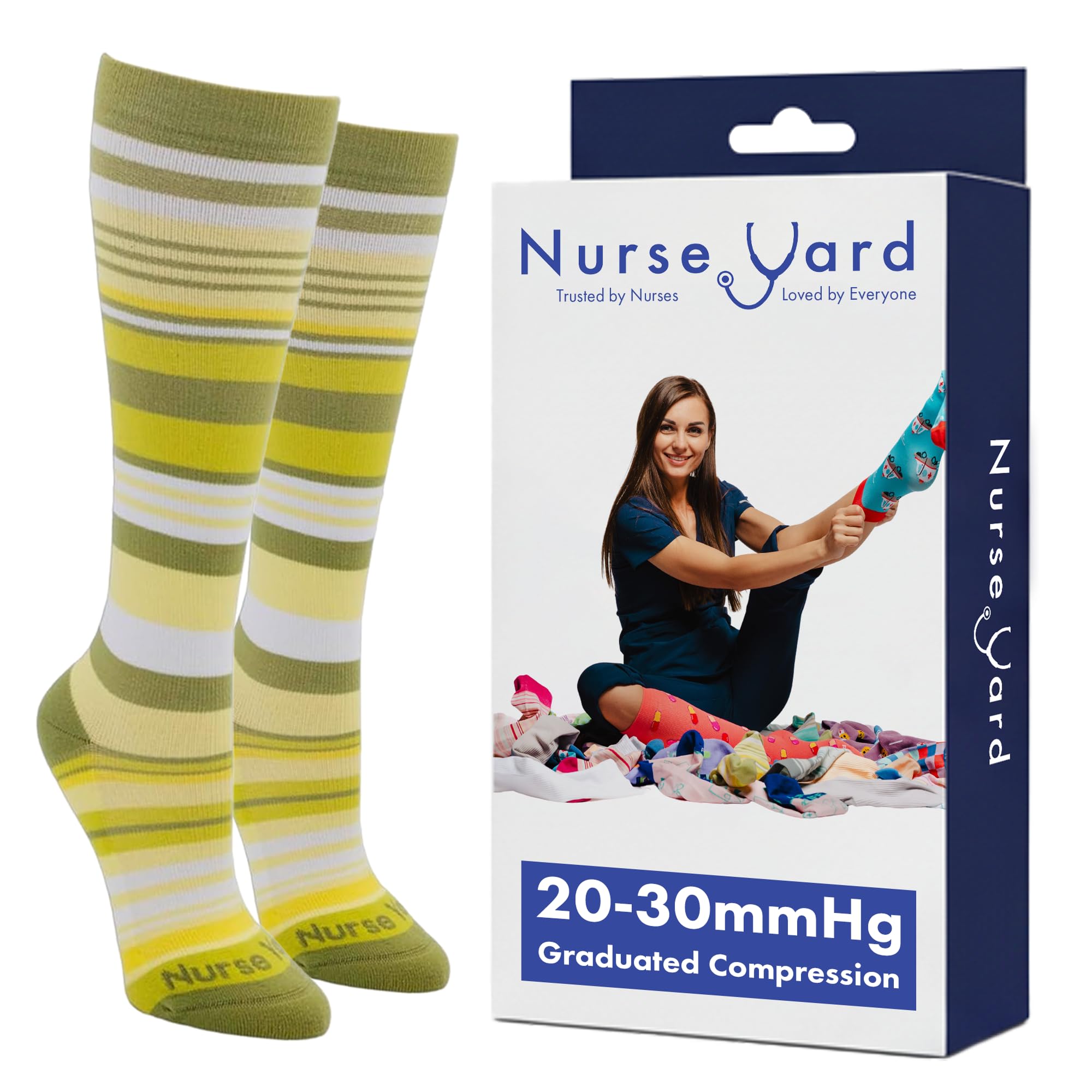 Nurse Yard Compression Socks for Nurses - Women &amp; Men - 20-30mmHg Graduated Compression, For Medical Staff, Athletes - 1 Pair