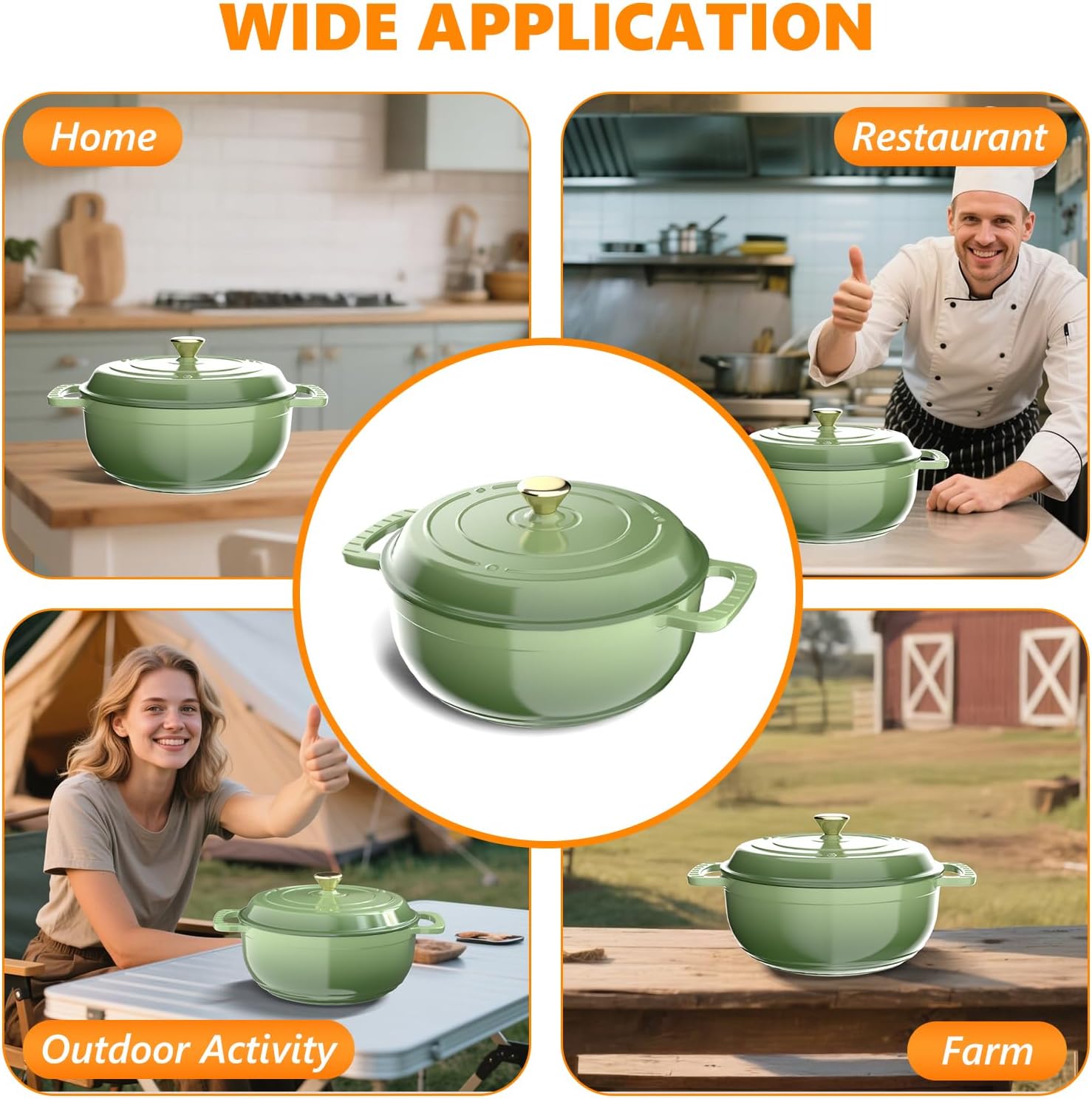 ROVSUN Enameled Cast Iron Round Dutch Oven, 6QT Pot with Lid &Dual Handles with Silicone Gloves,Oven Safe up to 500°F, Heavy-Duty Pre-Seasoned Cookware for Bread Baking, Braising, Stews, Roasting, Sage Green