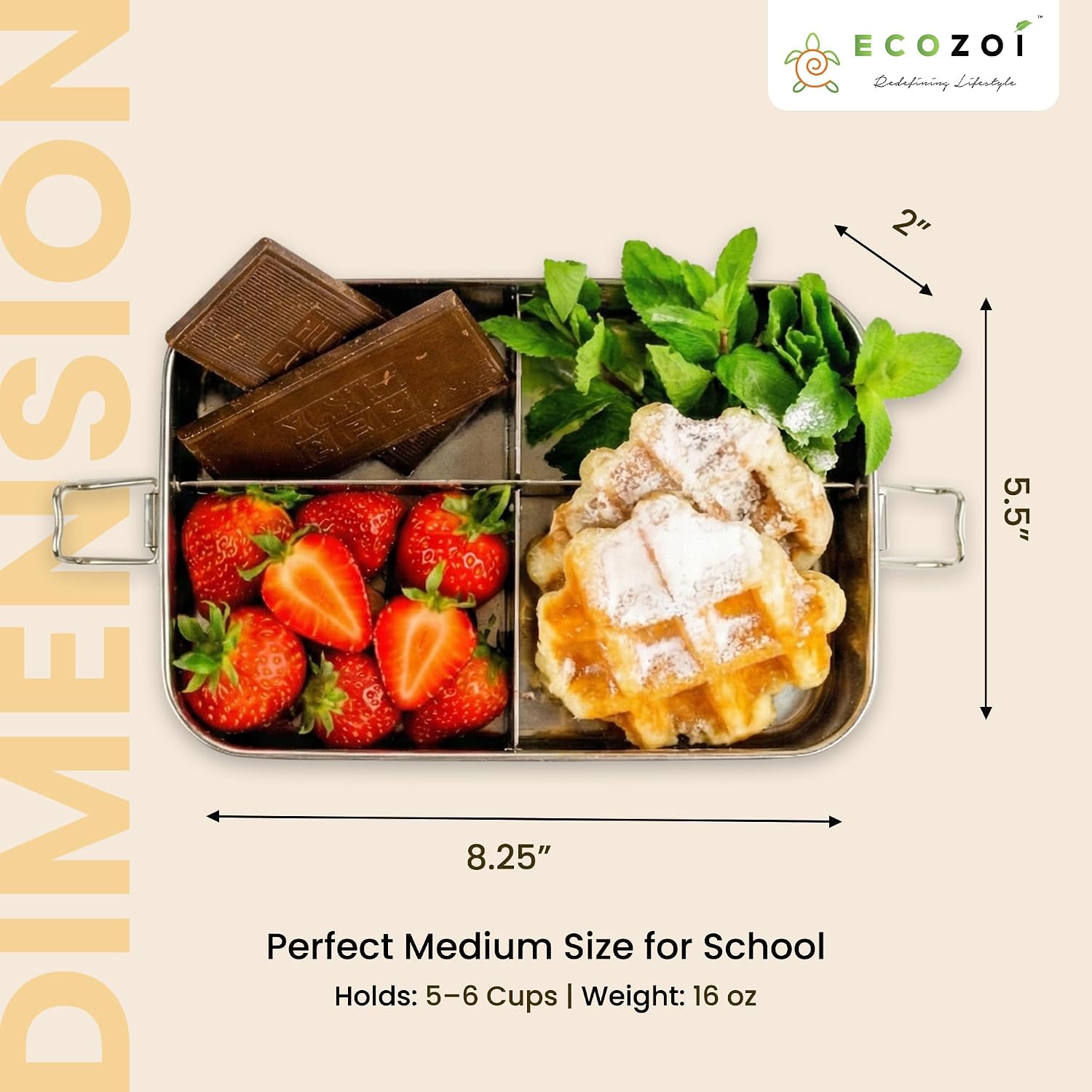 ecozoi Stainless Steel Bento Lunch Box for Adults & Kids, 4 Compartment Leak Proof 50 Oz, BPA-Free Dishwasher Safe, Eco-Friendly and Plastic-Free Lunch Container for School, Work and Meal Prep image 3