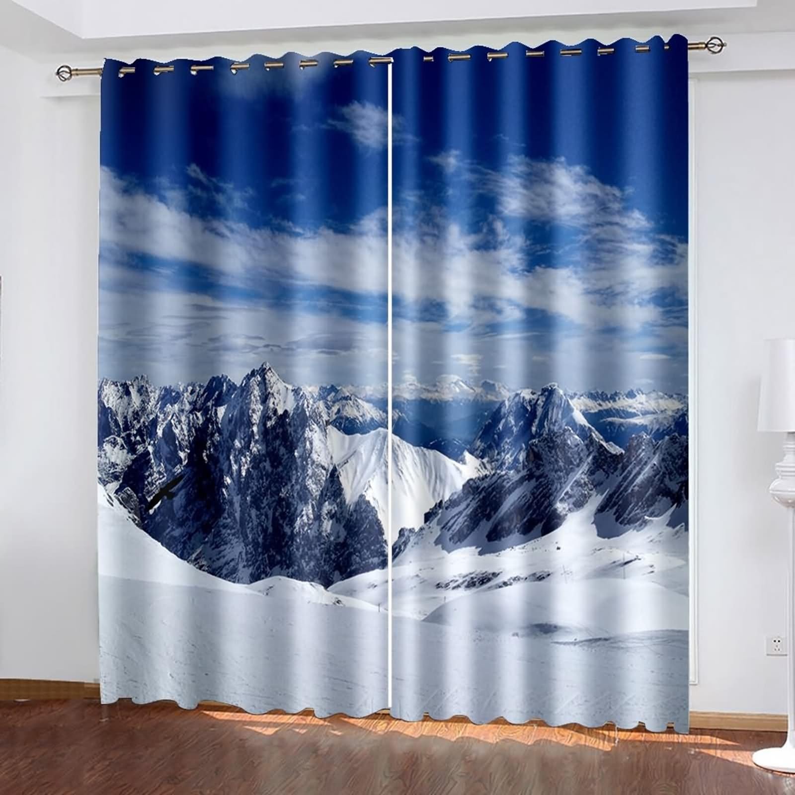 Cortinas retro de cocina azul y gris, juego de 2 paneles de poliéster de 54 x 90 pulgadas