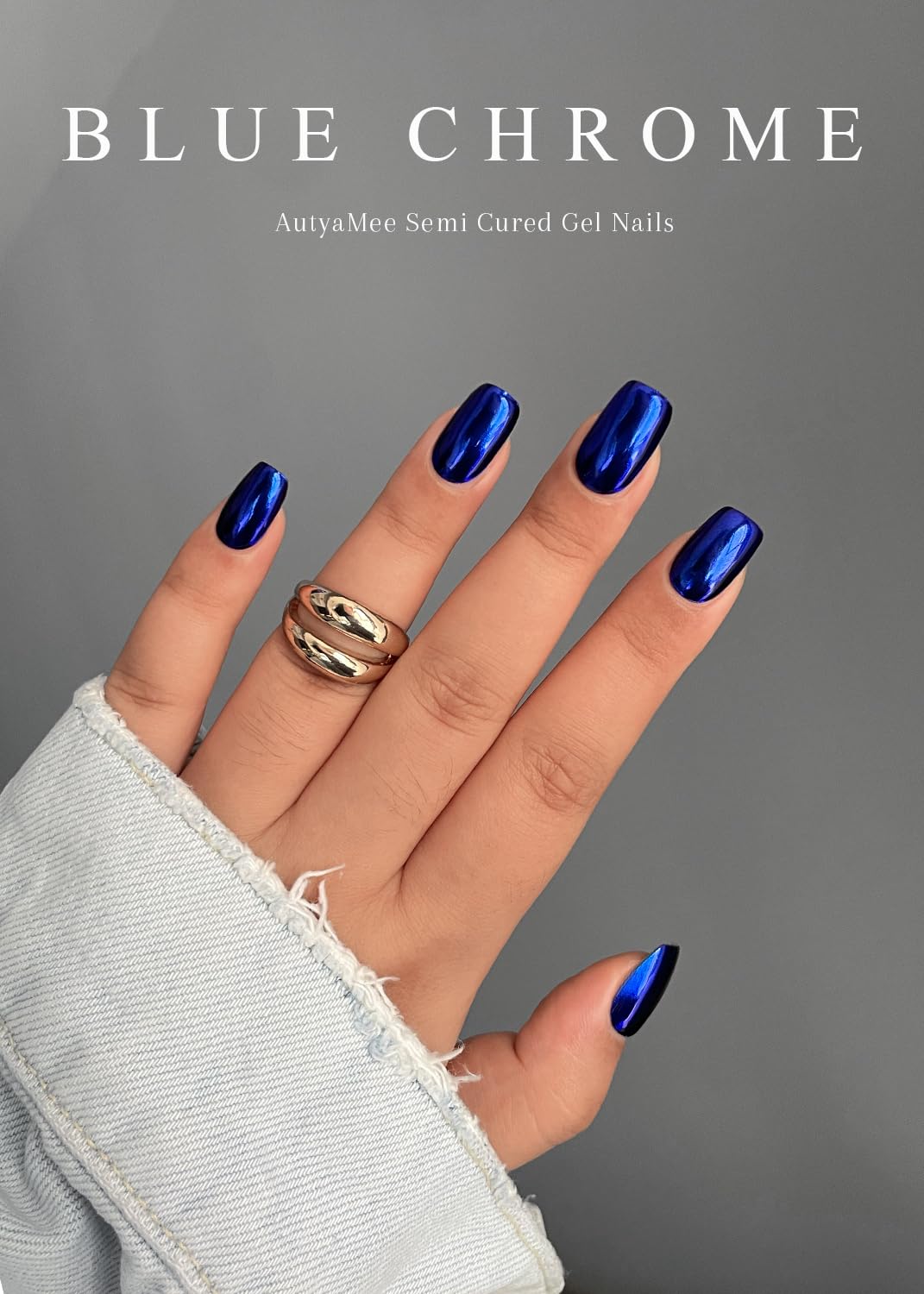 AutyaMee Semi Cured Gel Nail Strips (Blue Chrome), Mirror, 20 Pcs Gel Nail Wraps, Stickers, UV Light Required, Salon Quality - Image 2