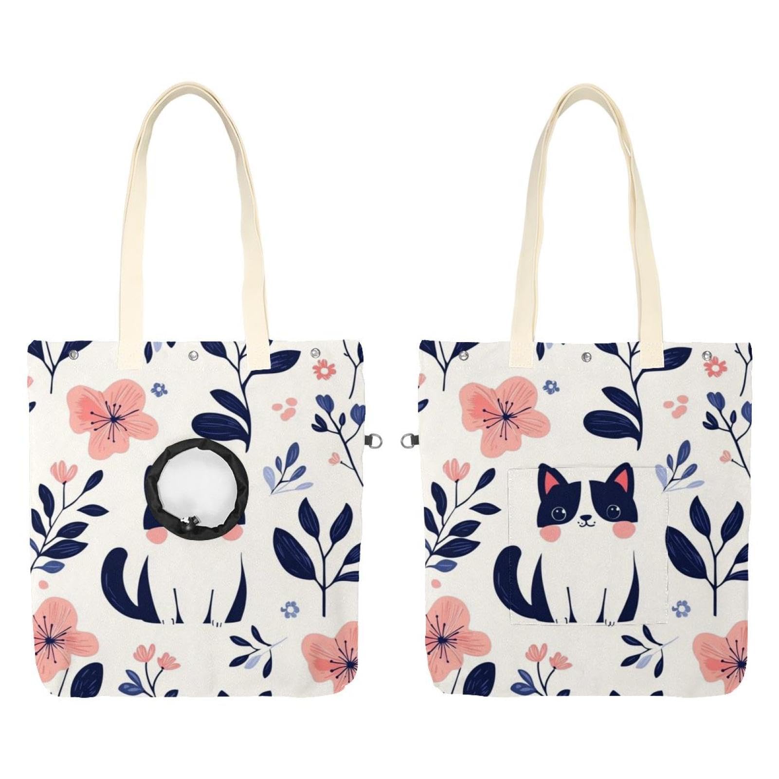 Bolsa de hombro para mascotas de lona transpirable con estampado original de flores