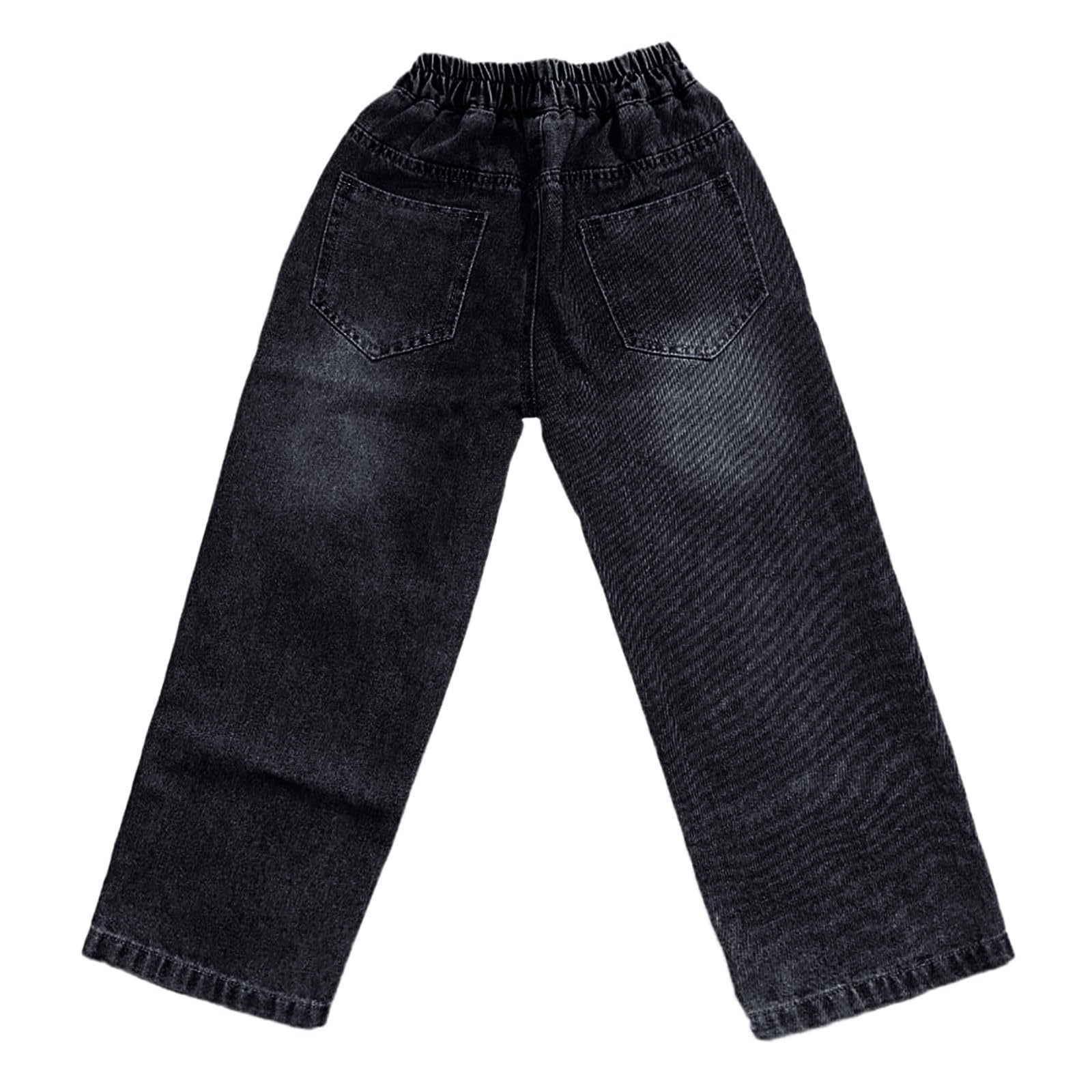 Mode Baggy Jeans Jungs Straight Jeanshose mit Elastischem Bund Kinder Denimhose Loose Fit Cargohose Hosen Jungen Jeans Jungen 158 164