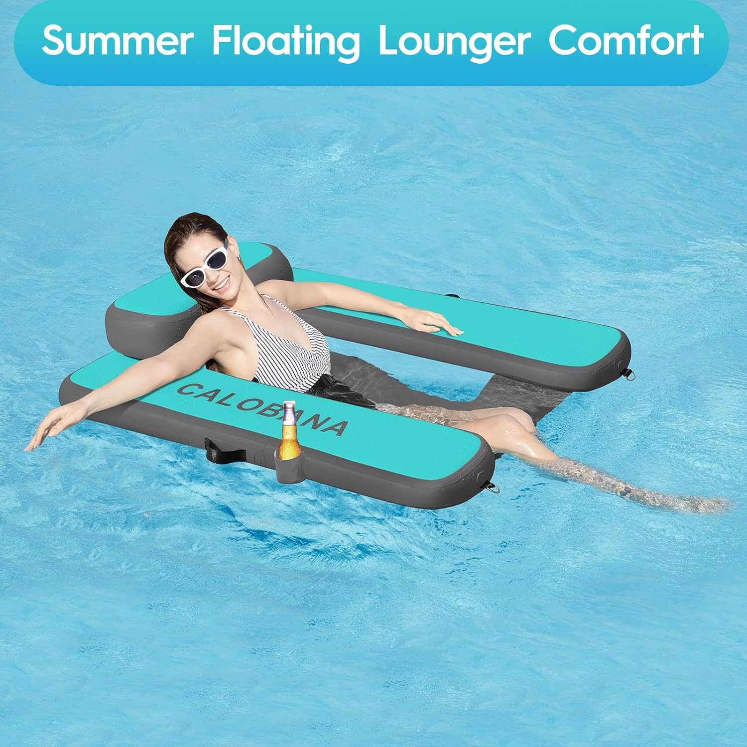 CALOBANA Inflatable Floating Chair, Heavy Duty Pool Floats Adult Lounger, Portable Water Float Chair for Swimming Pool, Lake and Beach
