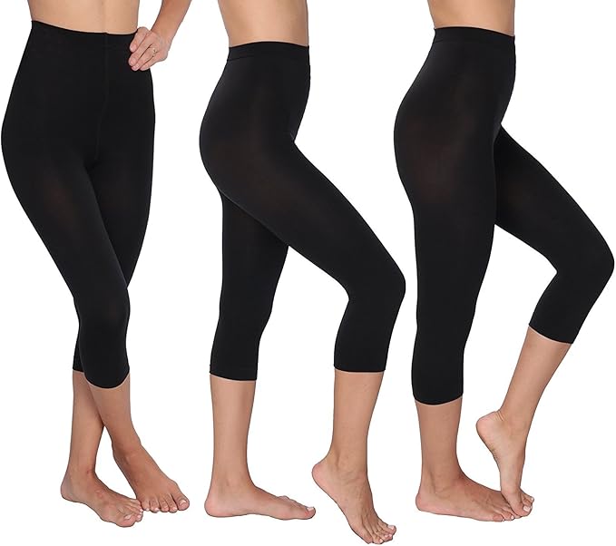 L'eggs Control Top Capri Footless Tights, 3 Pack, Black, Large Amazon