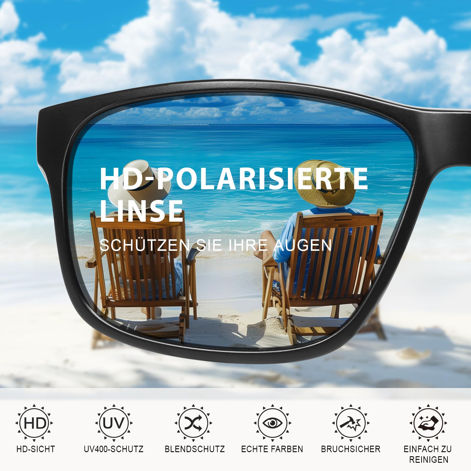 Sonnenbrille Herren Polarisiert Damen UV400 Schutz Sport Sunglasses Men Women Unisex Ultraleichte Rechteckig Rahmen Schwarz Retro Polarisierte Sonnenbrillen für Angeln, Fishing, Fahren, Ski
