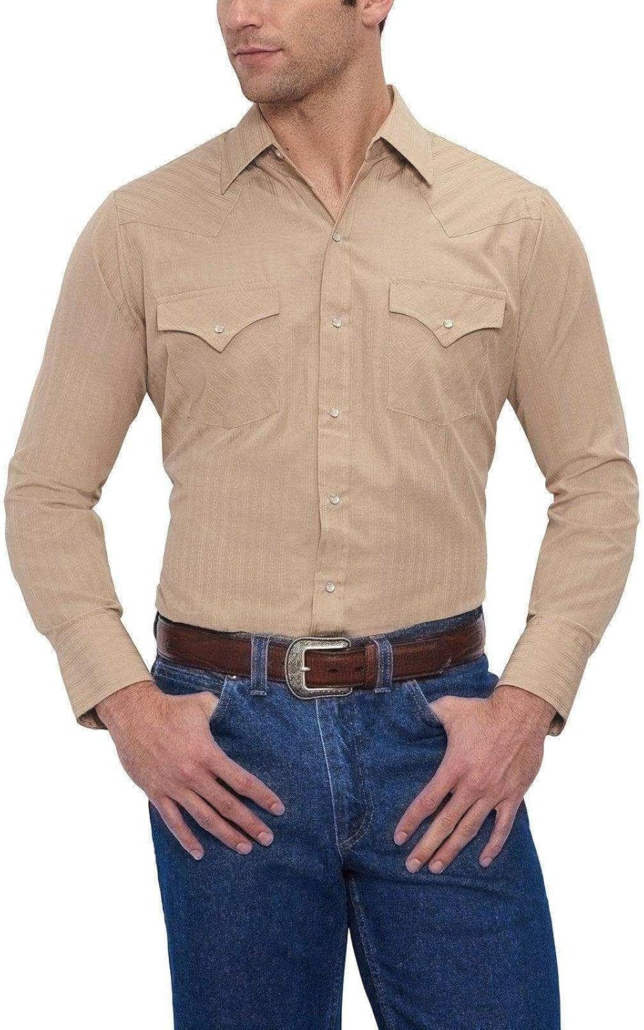 ELY Cattleman Mens Long Sleeve Tone on Tone Western ShirtButton Down Shirt