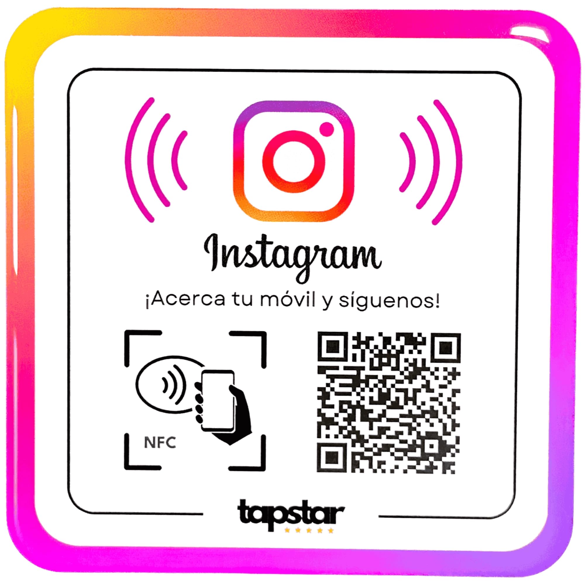 Placa Acrílica Instagram NFC y QR - Adhesivo NFC y QR para Instagram - Síguenos - Aumenta Tus Seguidores - Configuración Fácil con Web App - Compatible con Android e iPhone - Sin Suscripciones