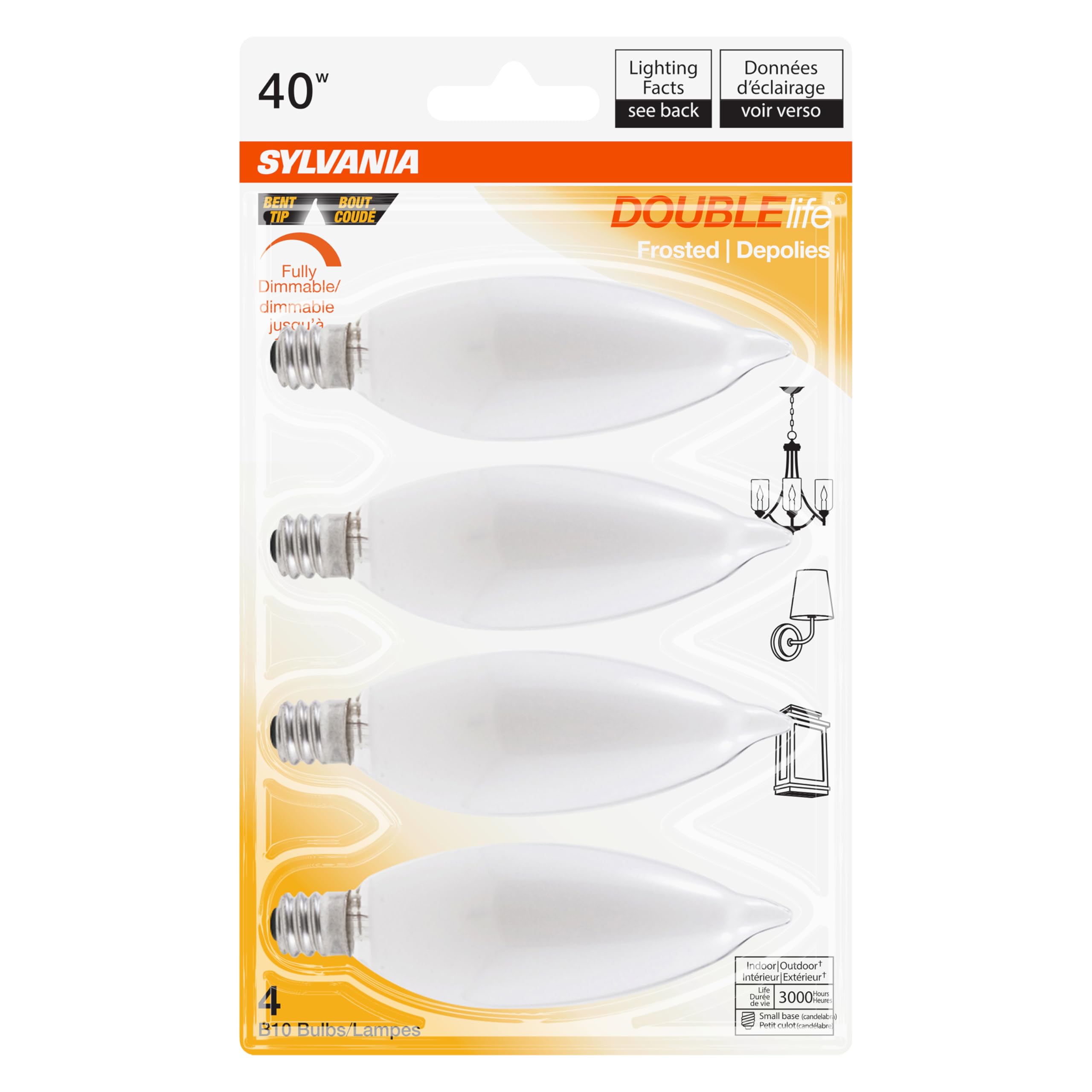 Sylvania 13309-40B10C/DL/F/BL/4PK B10 Decor Torpedo Light Bulb