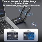 AX1800 WiFi 6 USB Adaptateur, jusqu'à 1800 Mbps, Adaptateur de réseau sans fil sans pilote avec double antennes à haute tension, USB 3.0 Wi-Fi Dongle, OFDMA, MU-MIMO, WPA3 Sécurité, Plug & Jouer pour Windows 10/11