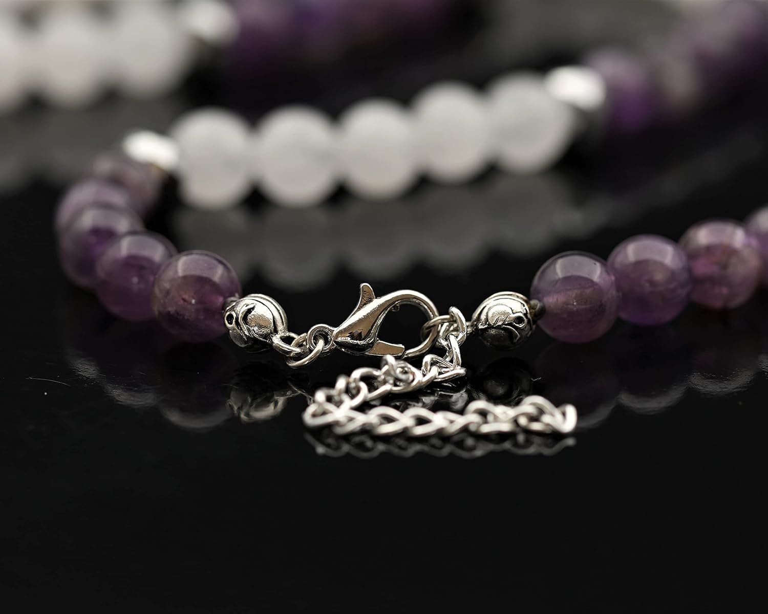 ElisaJewelryArt - Natural Raw Amethyst Crystal Pendant Selenite And Amethyst Beaded Necklace Genuine Gemstone Feng Shui Stone Clasp Closure Necklace Unisex Necklace - Image 4