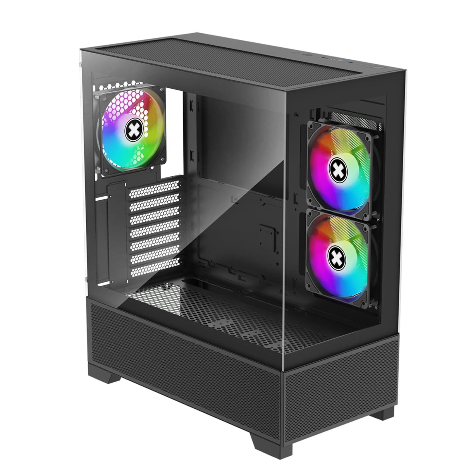 Xilence X218.ARGB XILENT Beam Gaming PC Gehäuse, 3X PWM Lüfter, ATX Midi Tower Case, Aquarium Glas Optik, hoher Airflow, optimiertes Kabelmanagement, PWM Control Board
