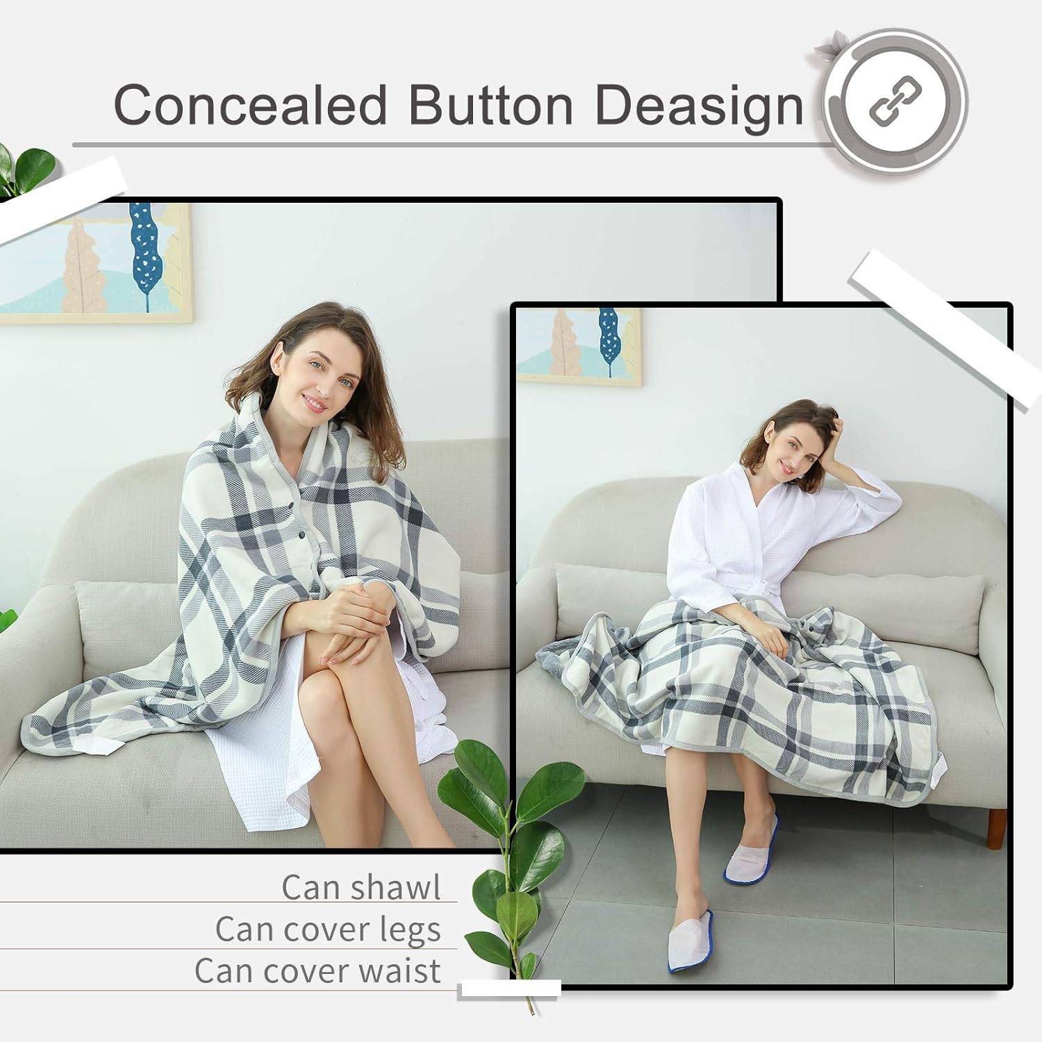 XING YE CHUAN Fleece Wearable Blanket, Comfy Poncho Throw with Buttons, Plush Sleeveless Blankets, for Women Cape Wrap Cover… - Image 4