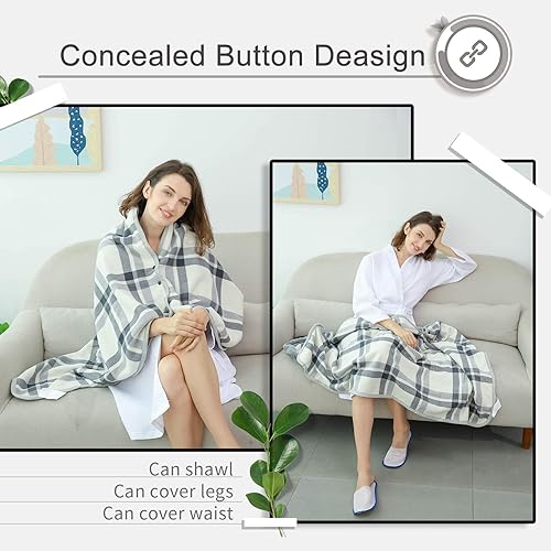 Miniatura 50 de XING YE CHUAN Fleece Wearable Blanket, Comfy Poncho Throw with Buttons, Plush Sleeveless Blankets, for Women Cape Wrap Cover
