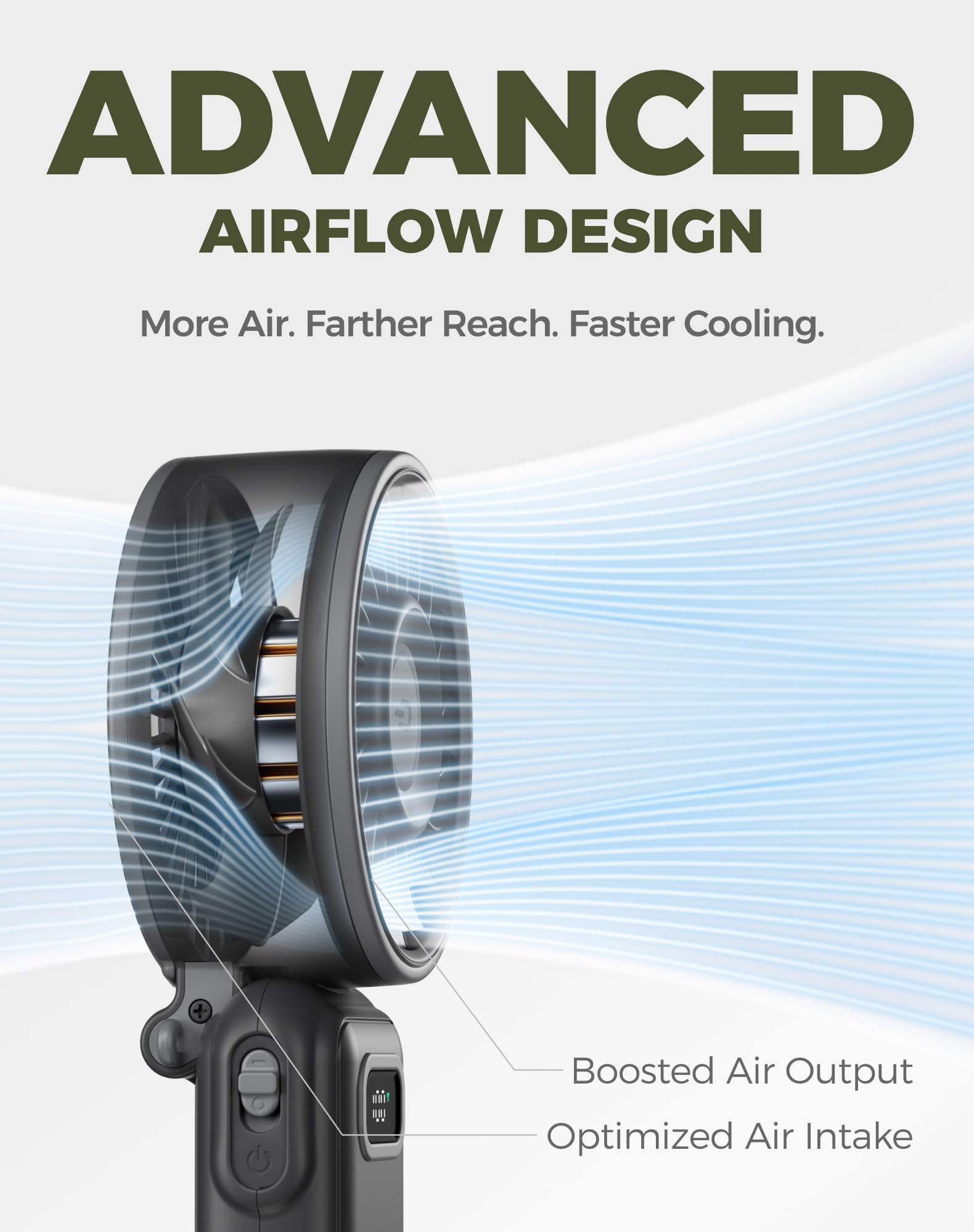 Diveblues Turbo Portable Fan, 3X Powerful Airflow, 1-100 Speed, 4-in-1 Handheld Fan Mini Fan with Carabiner Clip, Up to 12H Cooling for Travel, Gifts for Women, Travel Essentials, Airplane Gadgets - 3