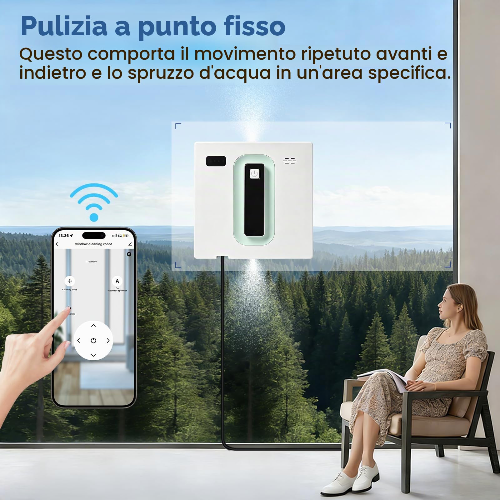 Robot lavavetri, Robot lavavetri robotico quadrato con motore brushless, getto d'acqua doppio ultrasottile, robot lavavetri intelligente con batteria UPS da 650mAh, APP/telecomando per vetri | Pulitore automatico intelligente per finestre, doppio getto d'
