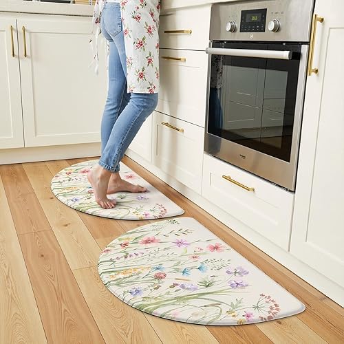 Miniatura 17 de KIMODE Tapete Antifatiga de Cocina para Piso, Juego de 2 Alfombras de Cocina Florales Estilo Granja, Tapetes de Piso de Cocina Antideslizantes,