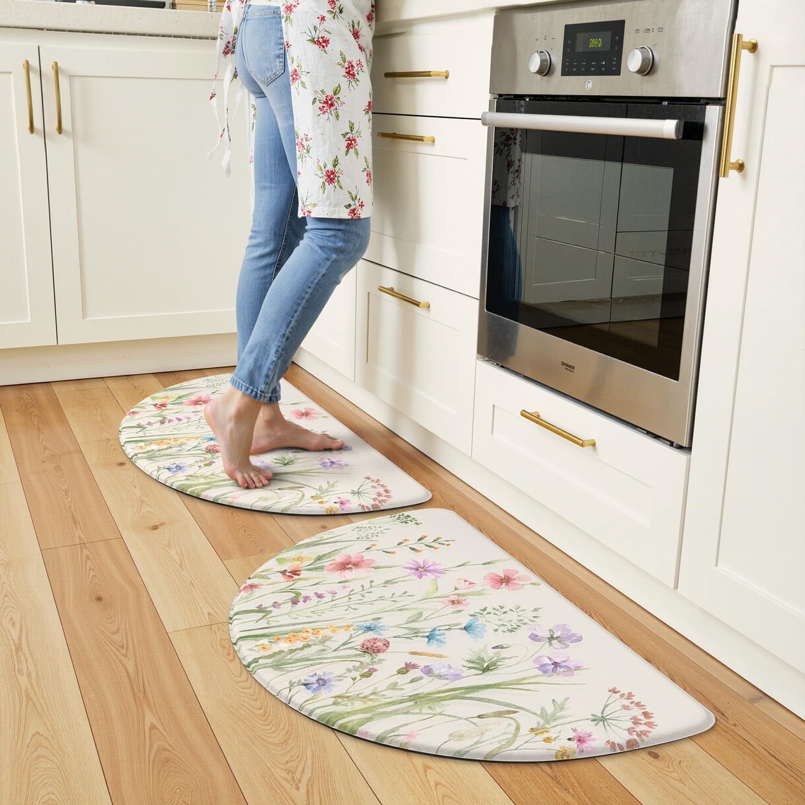 KIMODE Set di 2 tappetini da cucina anti affaticamento per pavimento, tappeti da cucina a mezza luna, 45,7 x 71,1 cm, tappeti per pavimento della cucina, tappetini da scrivania in memory foam