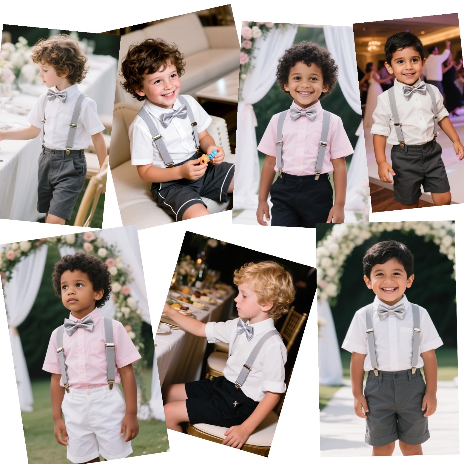 Juego de pajarita y tirantes gris claro para niños, forma Y, 3 clips ajustables, talla 135 cm