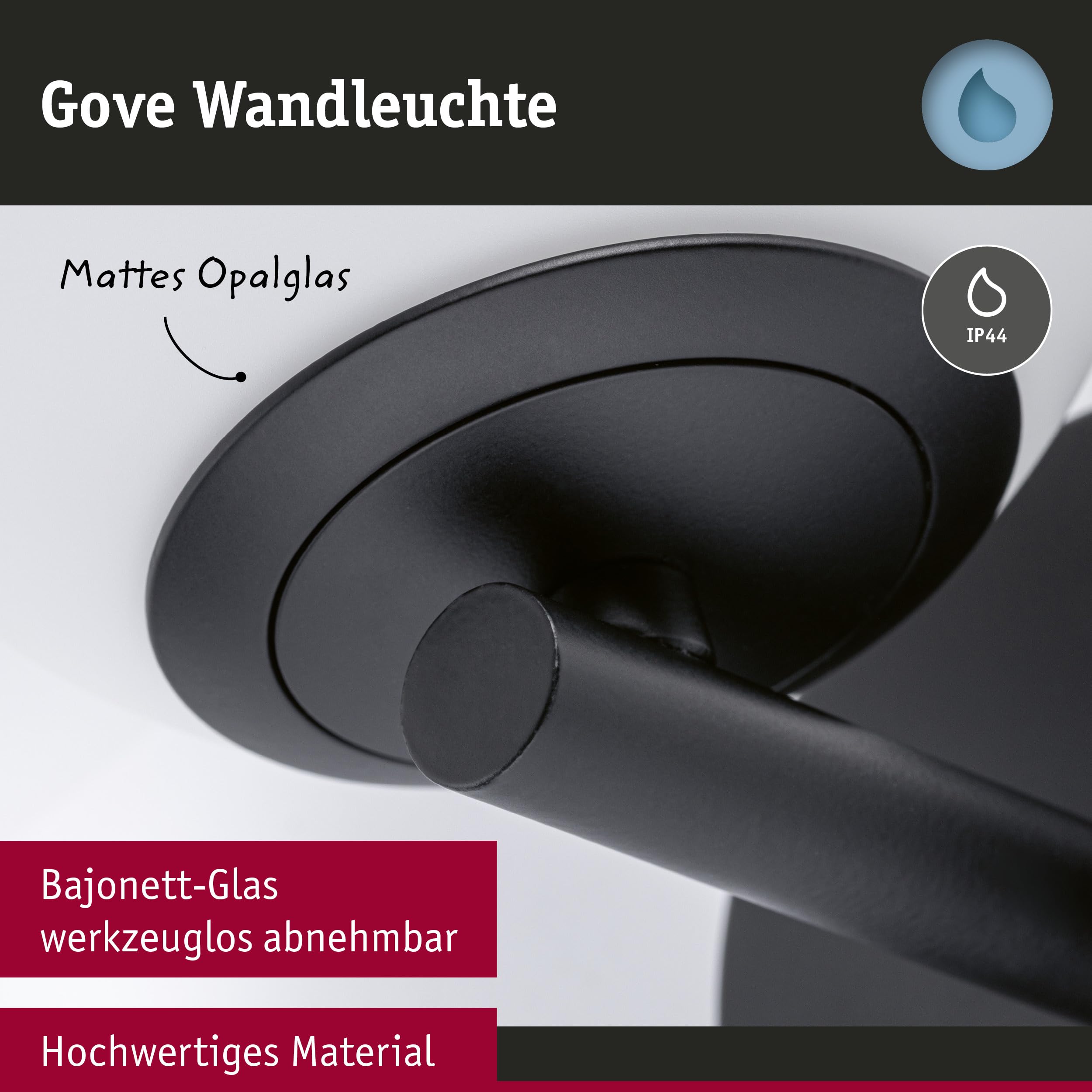 Paulmann 71074 Aplique LED Selection Bathroom Gove IP44 3000K 400lm 230V 5W, negro mate, satinado luminaria de baño