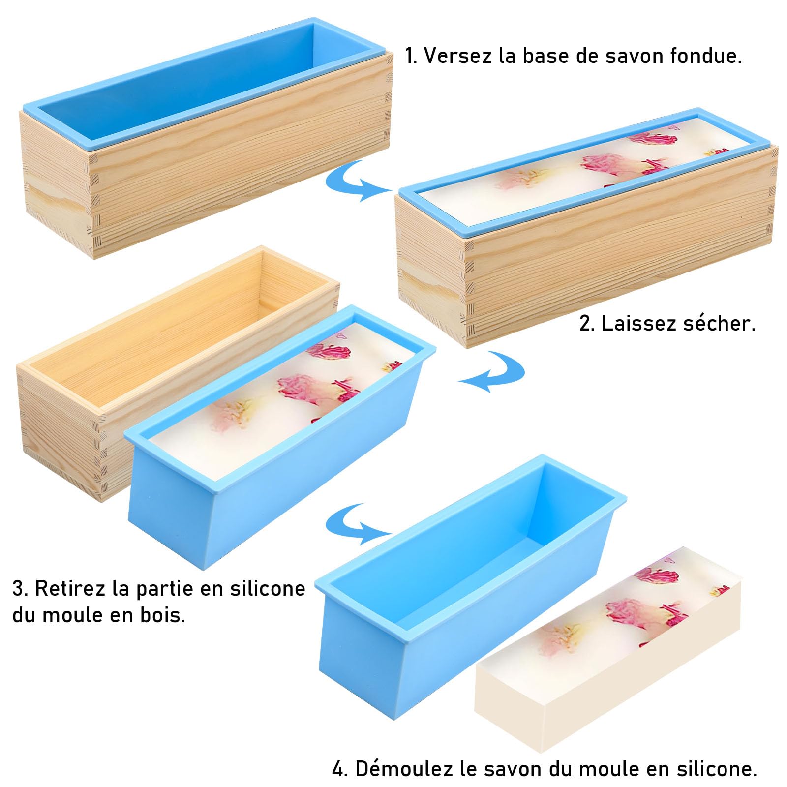 Lot de 4 Moules à Savon Rectangulaires en Silicone 1200 ml
