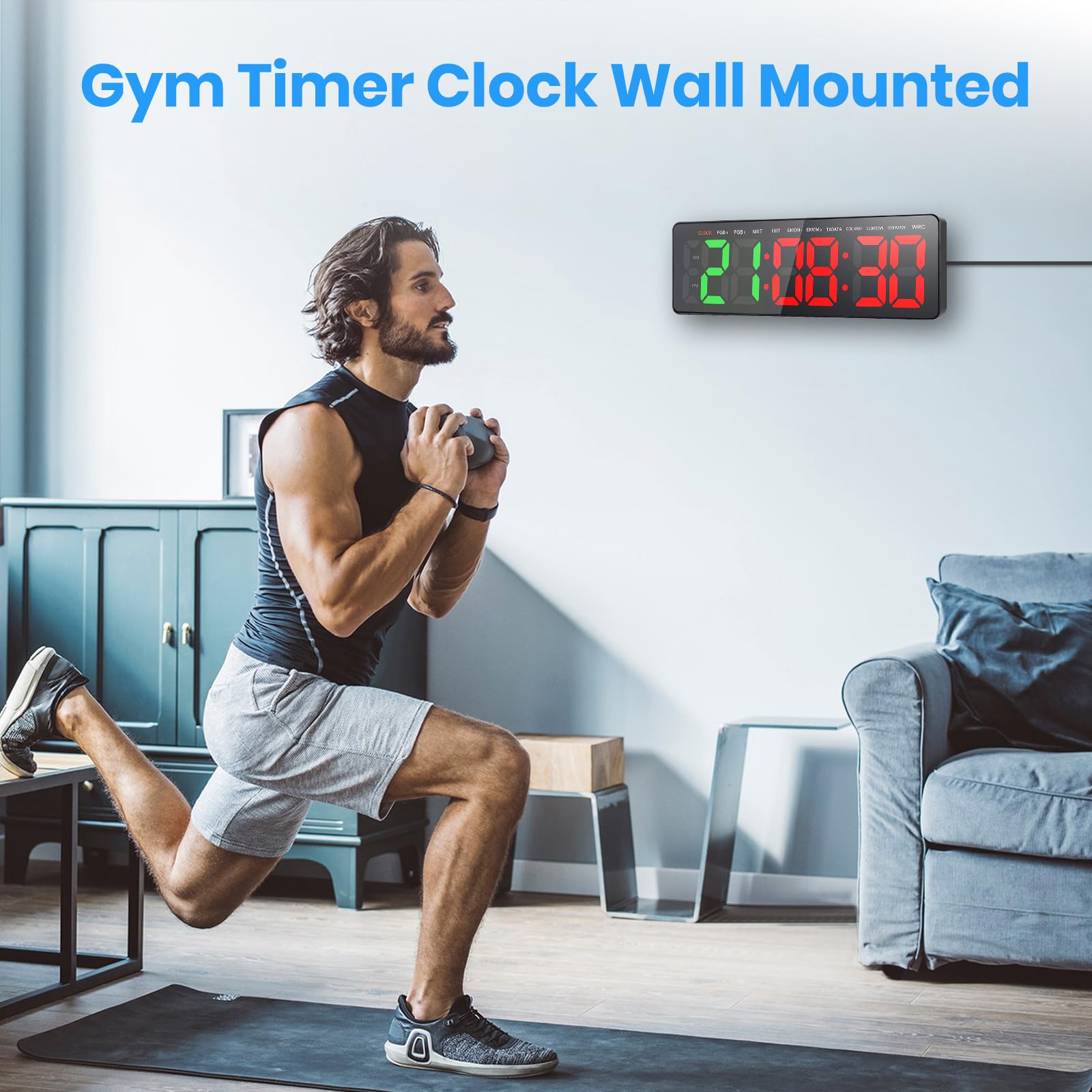 Palestra 16.5" Grande LED Timer Allenamento a Intervallo, Orologio da Parete Digitale Countdown Countup Cronometro, 3 Luminosità Volume Regolabile