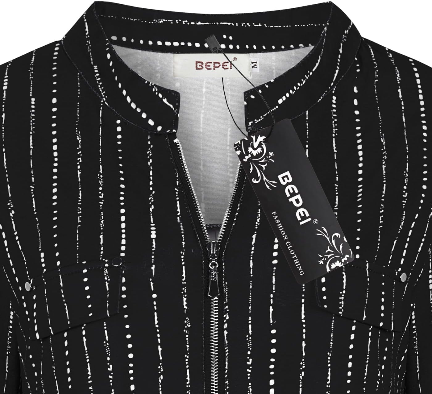 BEPEI Womens Floral 3/4 Sleeve Shirts Zip up V Neck Work Chiffon Blouses Top - Image 5