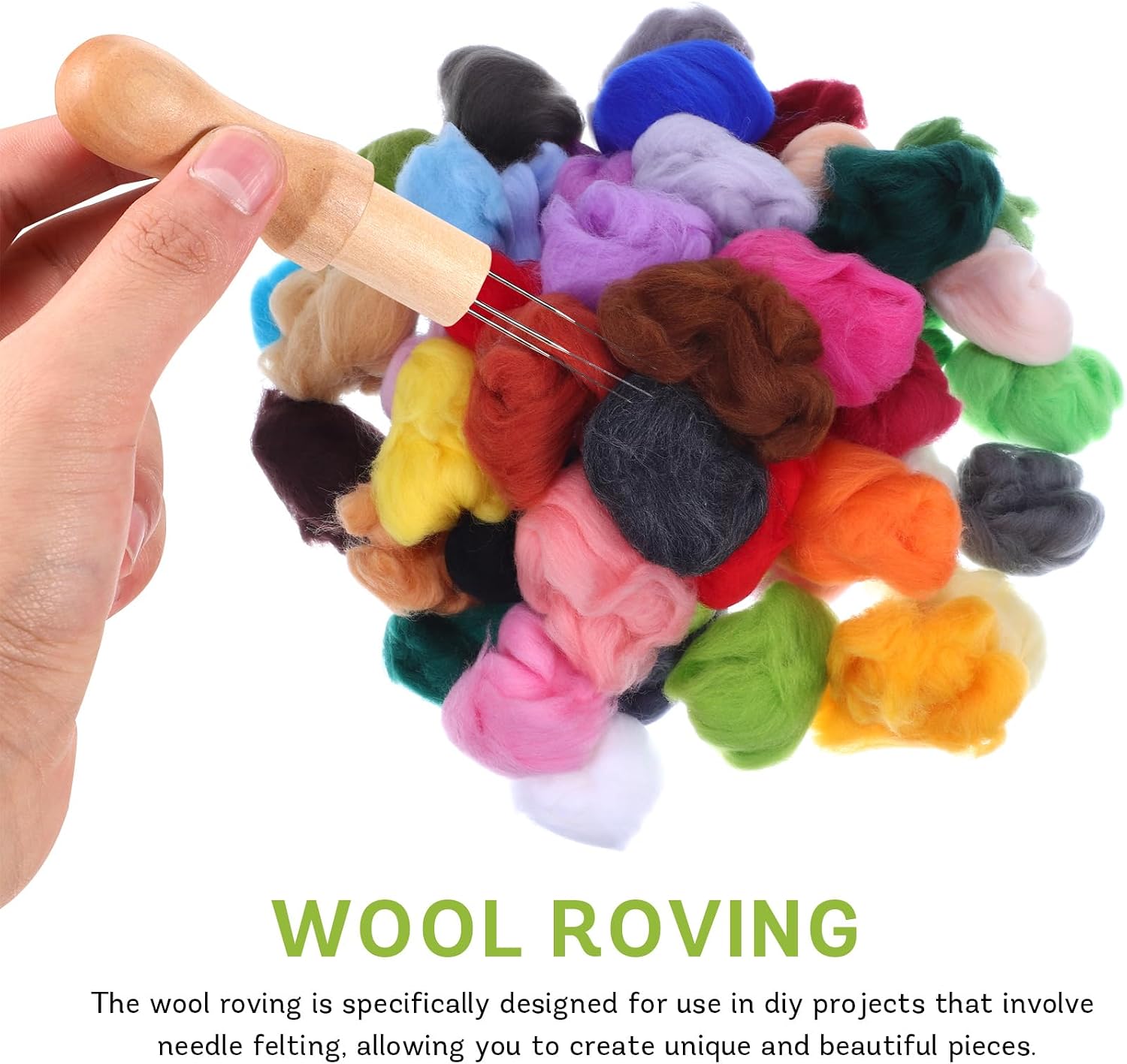 VILLCASE Needle Felting Wool 50 Colors Wool Roving for Needle Felting Hand Spinning Yarn for DIY Craft Fiber Yarn DIY Materials 3g/Color