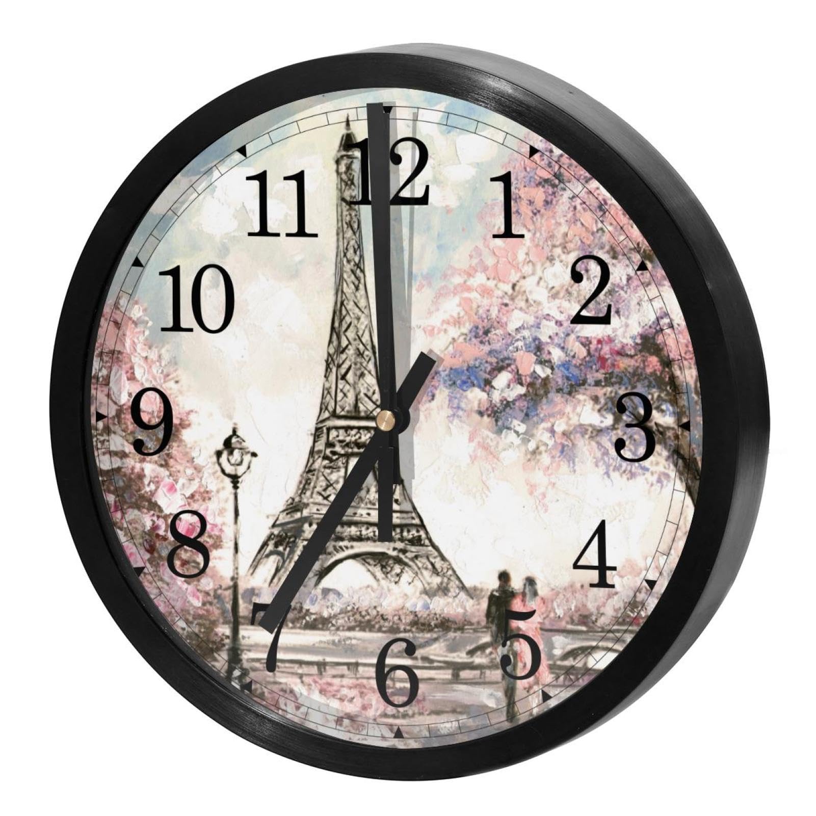 Horloge murale ronde Peinture pour amoureux de la tour Eiffel - Cadeau