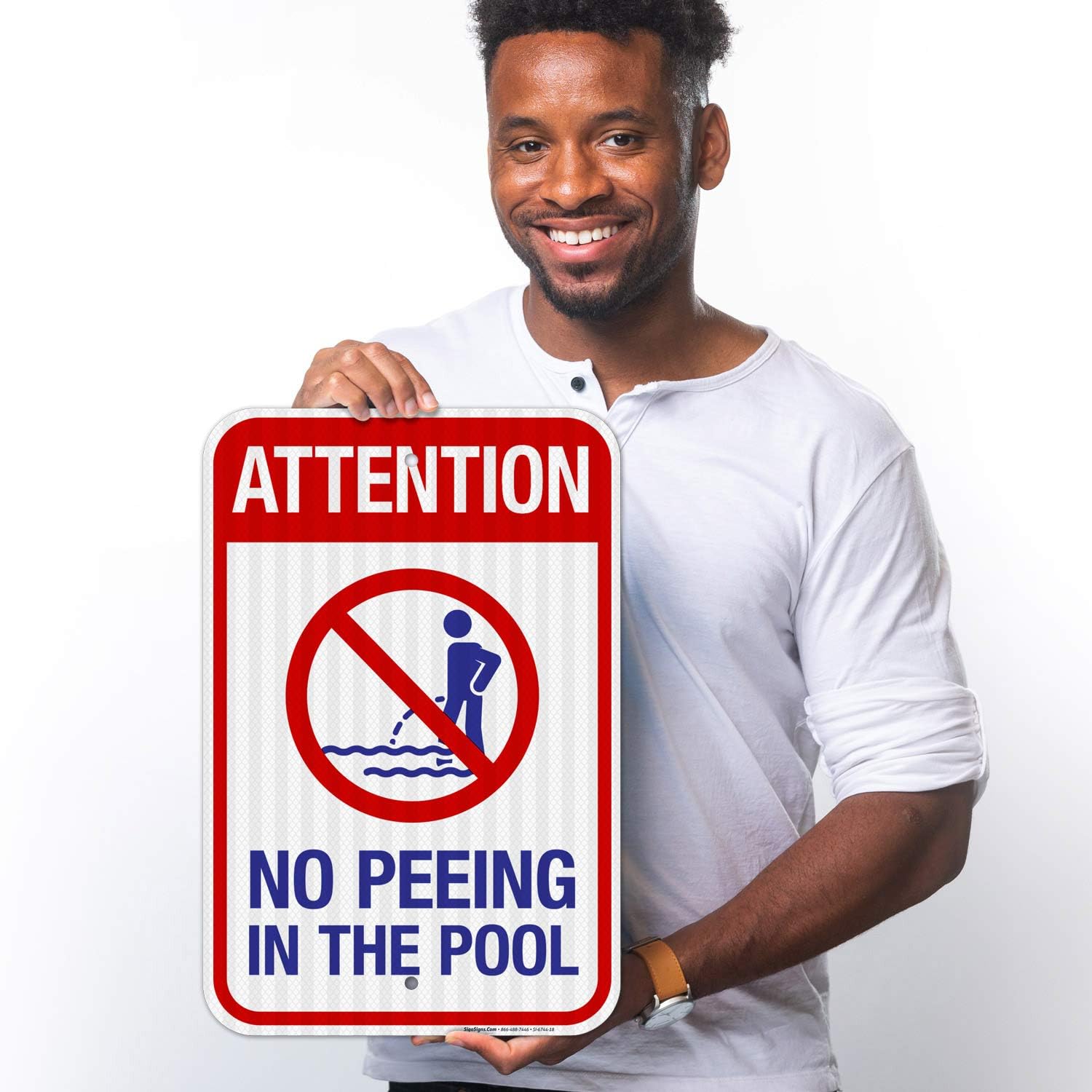 Attention No Peeing in The Pool Sign, Pool Sign, 12x18 Inches, 3M EGP Reflective .063 Aluminum, Fade Resistant, Indoor/Outdoor Use, Made in USA
