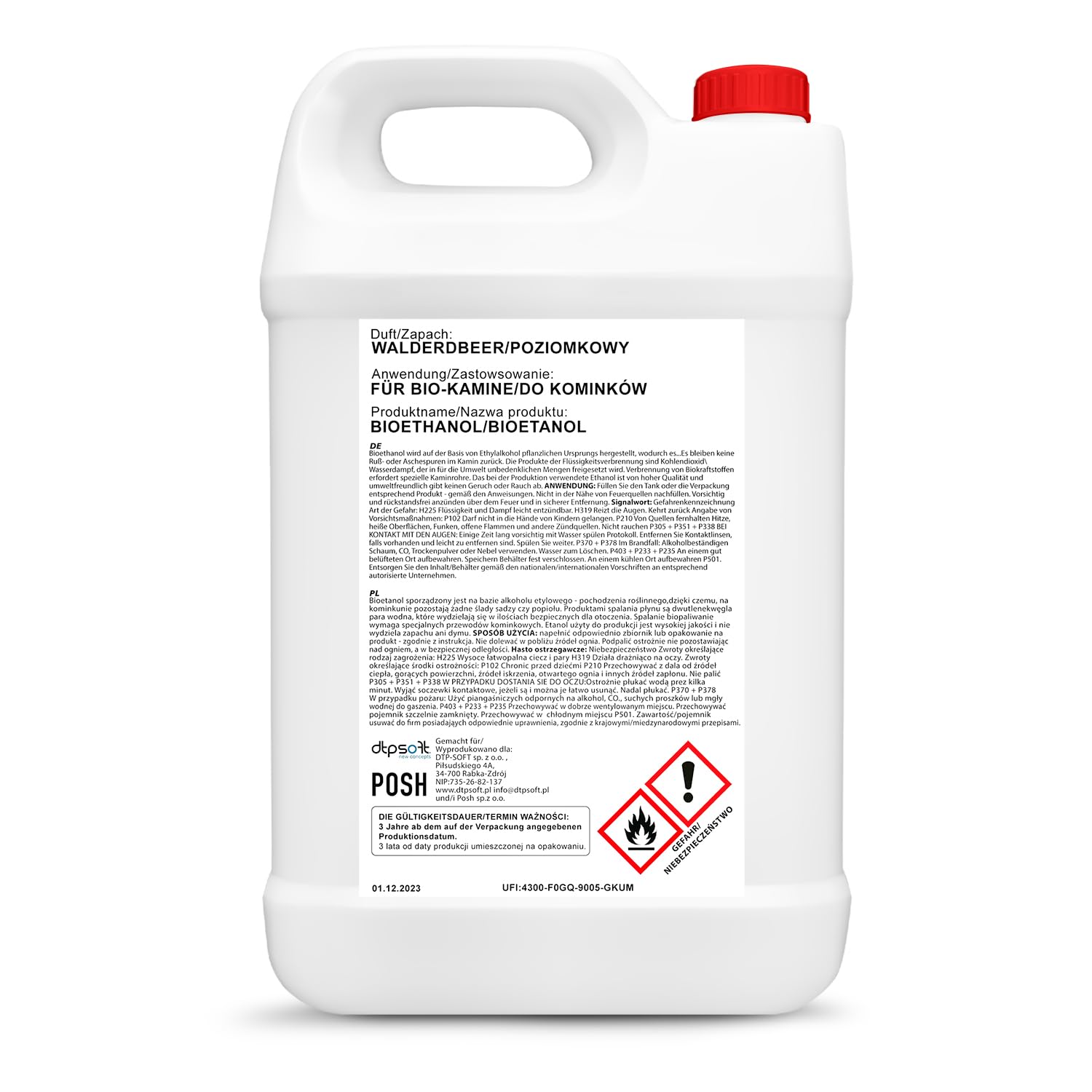 Bioetanol Premium 100% do kominka (zapach dzikiej truskawki, 5 l)