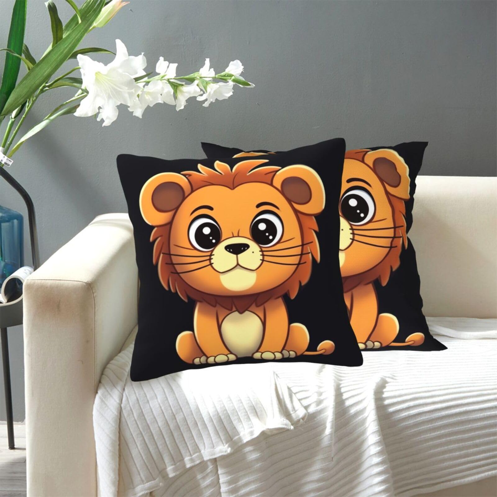 FekiLoot Decorative Throw Pillow Covers Modern Farmhouse Pillowcase Double Sided Cozy Cushion Cover for Sofa Couch Bed 20"X20" Cute Cartoon Lion