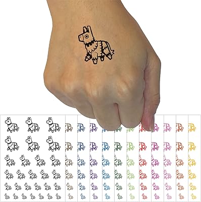 Fiesta Donkey Party Pinata Temporary Tattoo Water Resistant Fake Body Art Set Collection - White (One Sheet)