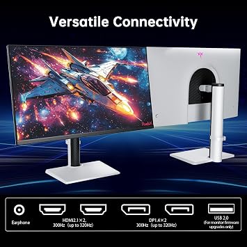 KTC 27 Inch White Gaming Monitor 300Hz / 320Hz ، QHD 1440P Fast IPS Computer Monitor with Adaptive FreeSync، HDR400، Height / Pivot / Swivel / Tilt قابل للتعديل ، DP & HDMI ، H27E6