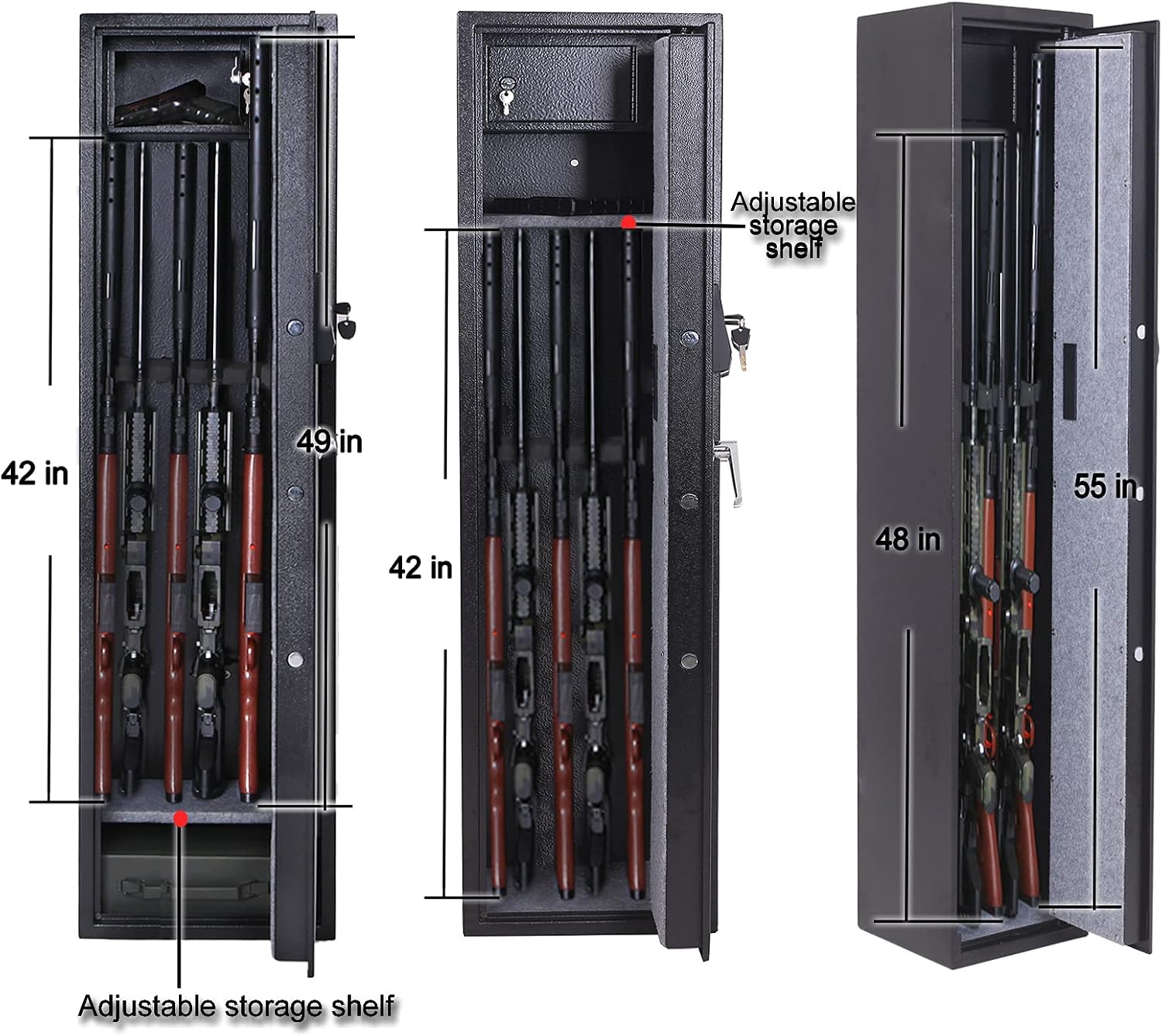 Larger and Deeper Rifle Safe, Upgraded Gun Safe for 5 Rifles and Shotguns for Home, Quick Access Gun Cabinet (with/Without Scope) Security Cabinet with Separate Lock Box
