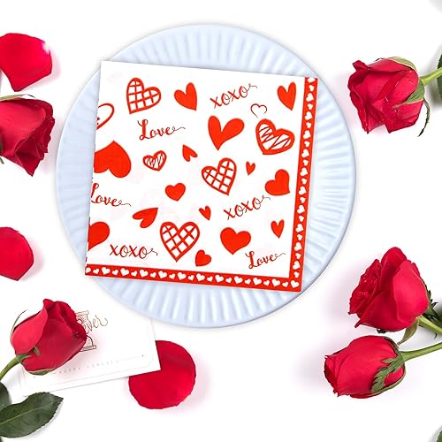 Miniatura 8 de Servilletas de papel desechables para el día de la madre, boda, aniversario, 100 unidades, diseño de corazón rojo, suministros de fiesta